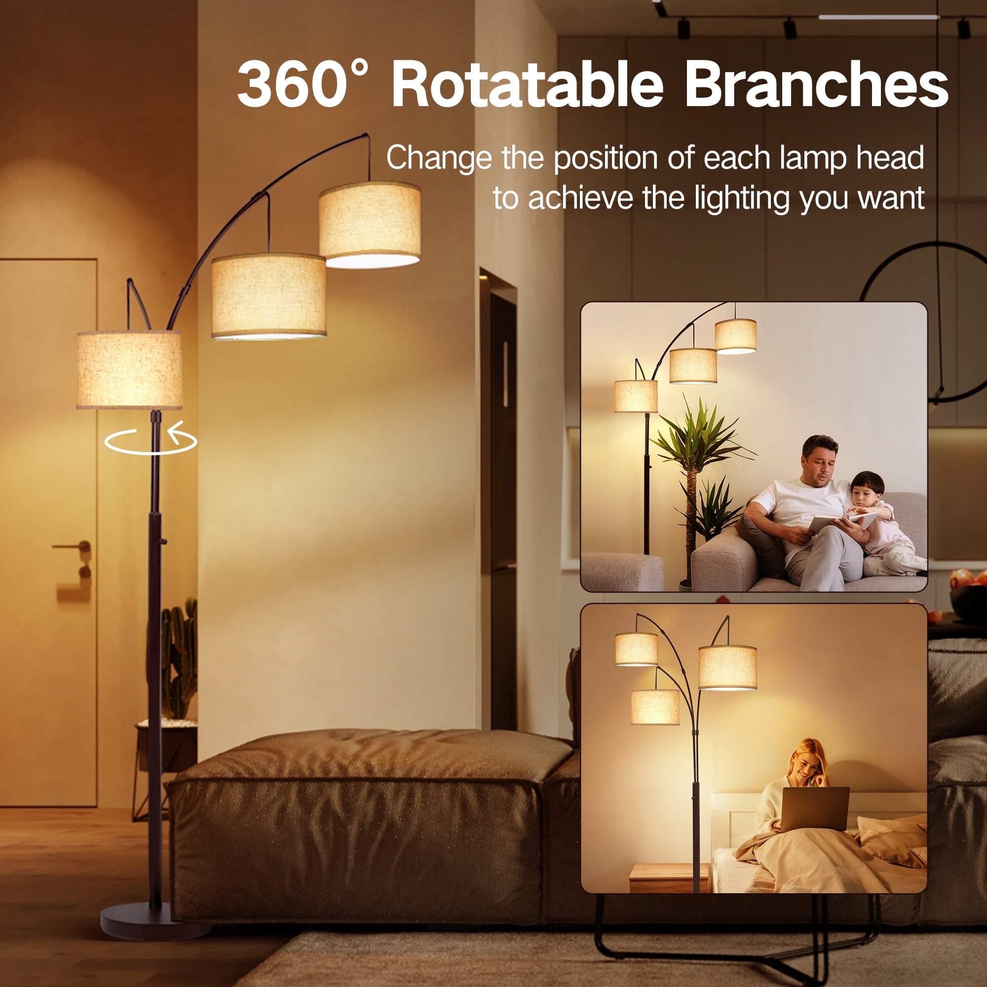 Cozylumi™ 3 Light Floor Lamp, 80" Mordern Standing Lamp with Linen Lamp Shade, Arc