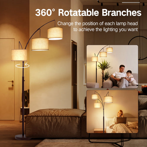 Cozylumi™ 3 Light Floor Lamp, 80" Mordern Standing Lamp with Linen Lamp Shade, Arc