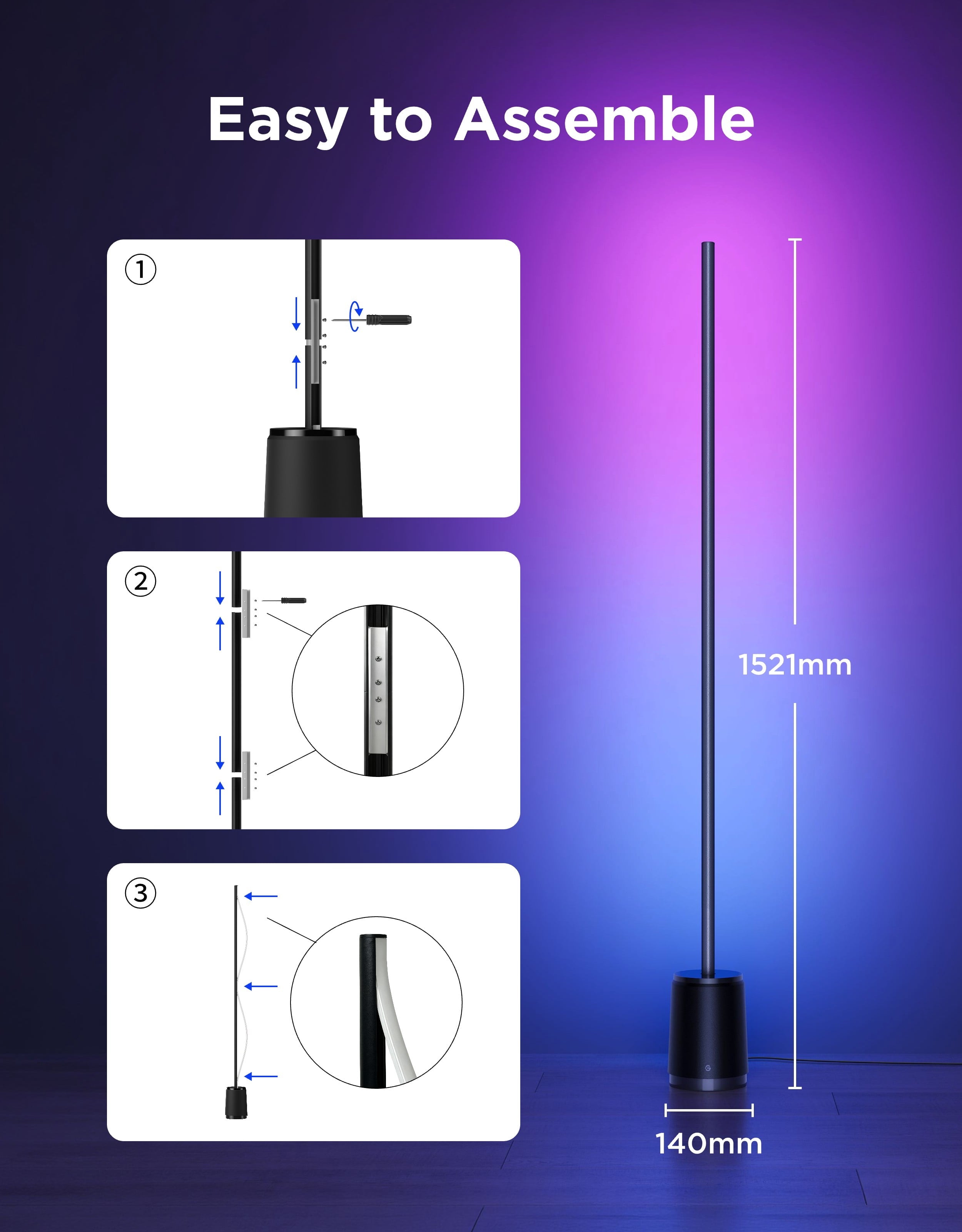Cozylumi™ Govee Floor Lamp 3 Lite, Smart RGBIC LED Corner Lamp Compatible with Alexa