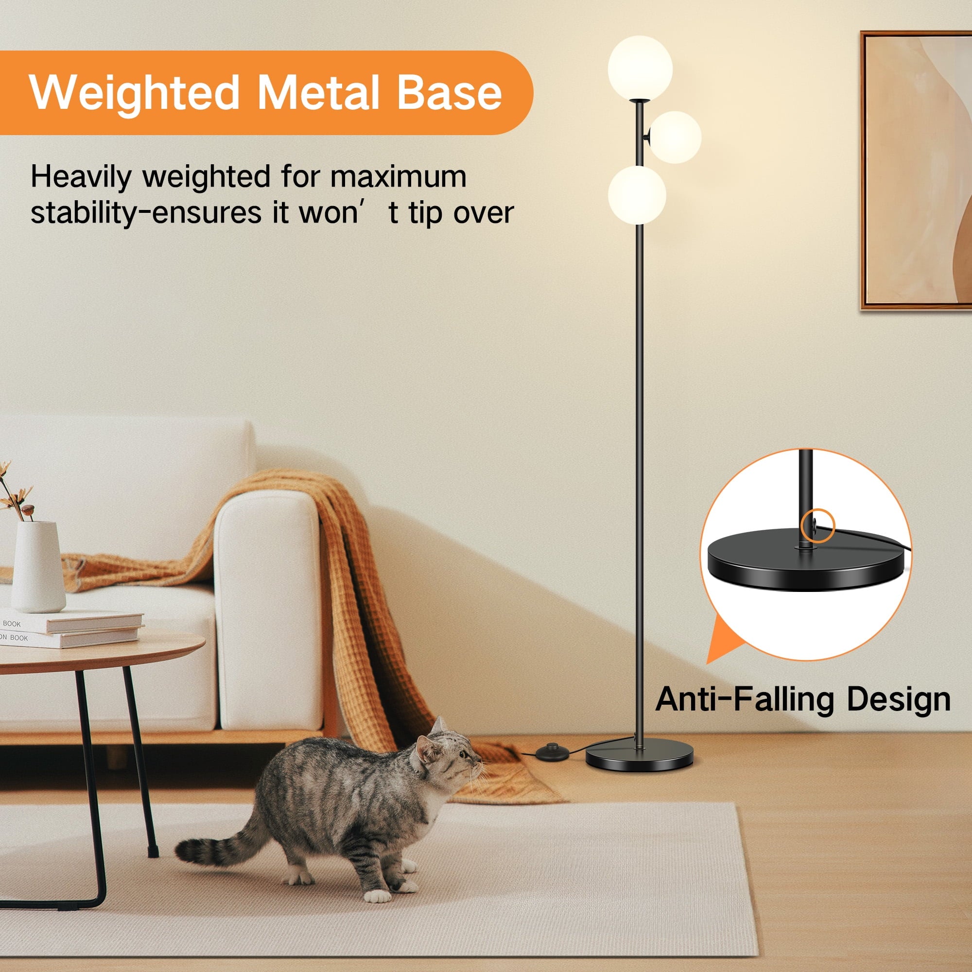 Cozylumi™ 71" Globe Floor Lamp for Living Room Clearance, Modern 3 light Standing Lamp