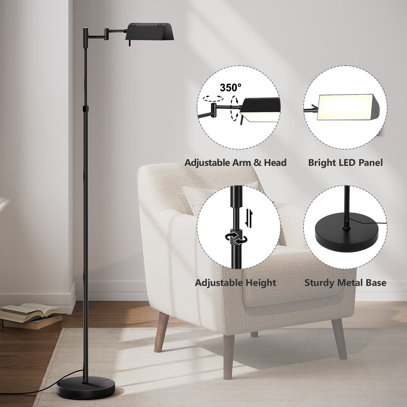 Cozylumi™ Floor Lamp, Pharmacy Swing Arm Floor Lamps for Living Room, 57" Tall