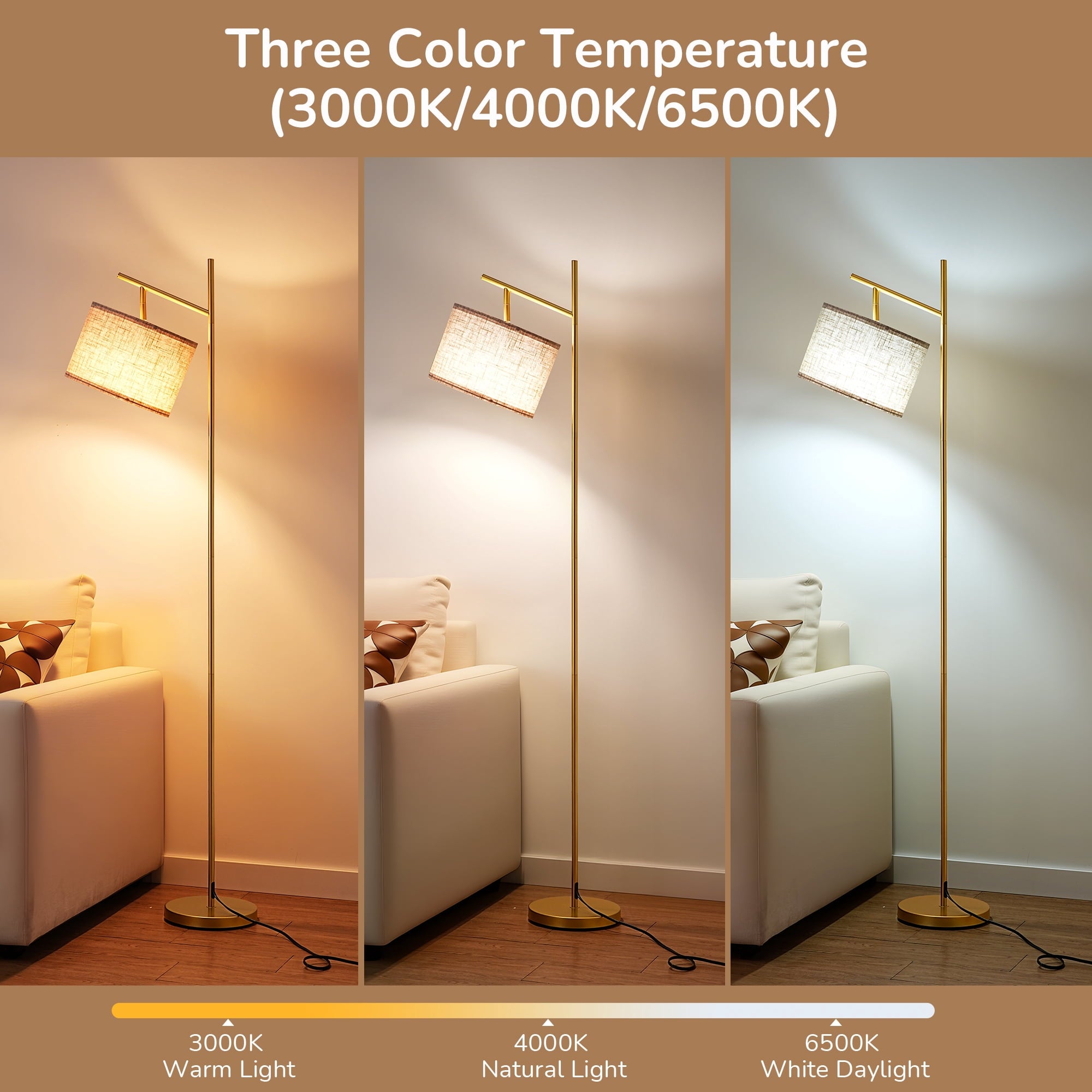 Cozylumi™ 64.7in Floor Lamps for Living Room, Metal Standing Lamp with Foot Switch for