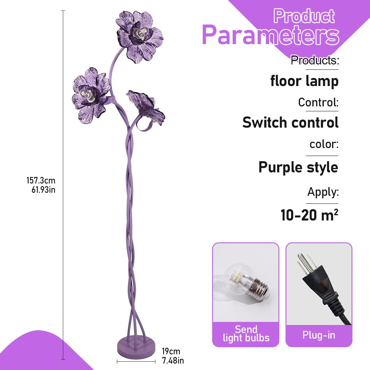 Cozylumi™ Vintage Flower Floor Lamp for Girls' Bedroom, Cute 3 Heads Floor Reading