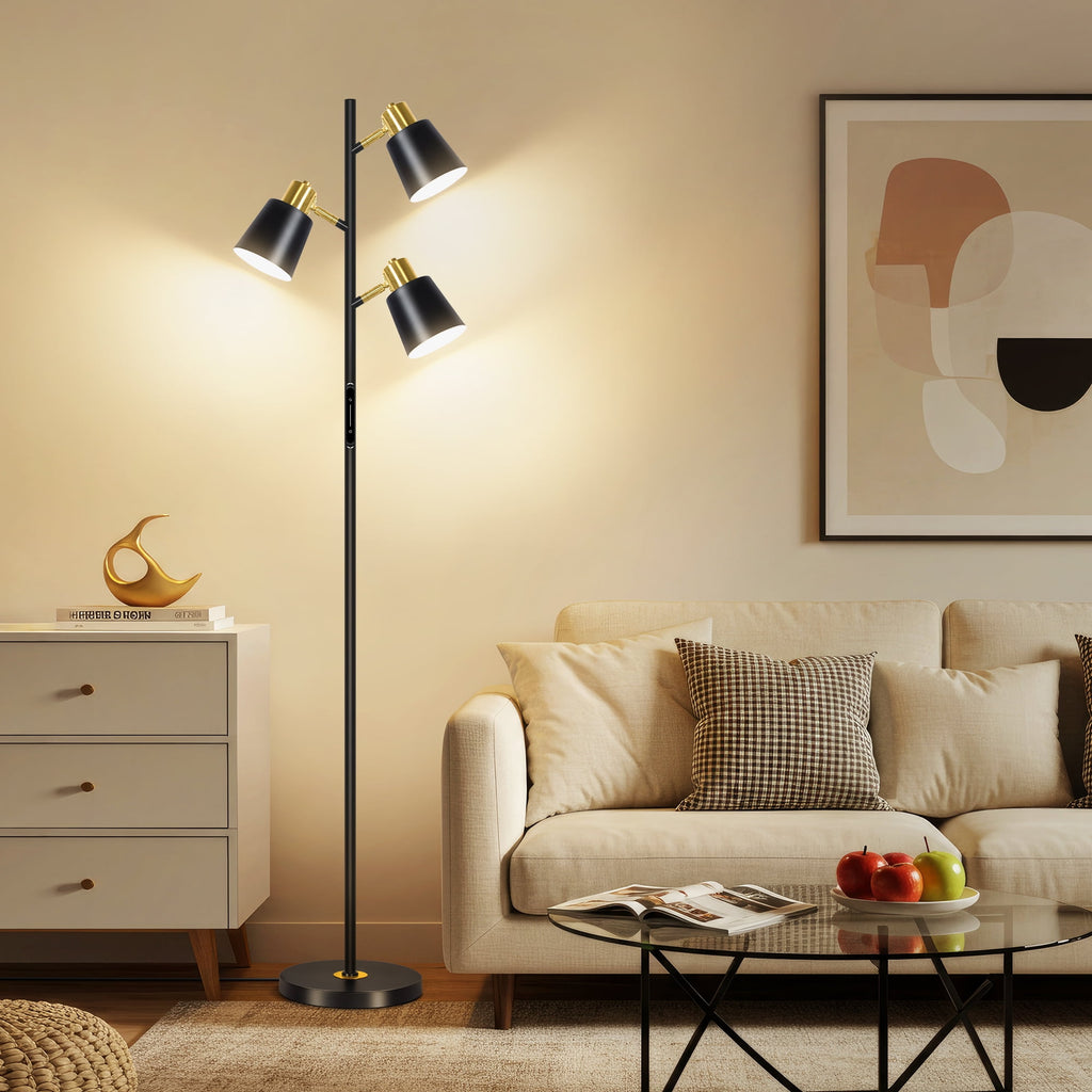 Cozylumi™ Tree Floor Lamp with 3 Adjustable Rotating Lights, Standing Tall Pole Lamps