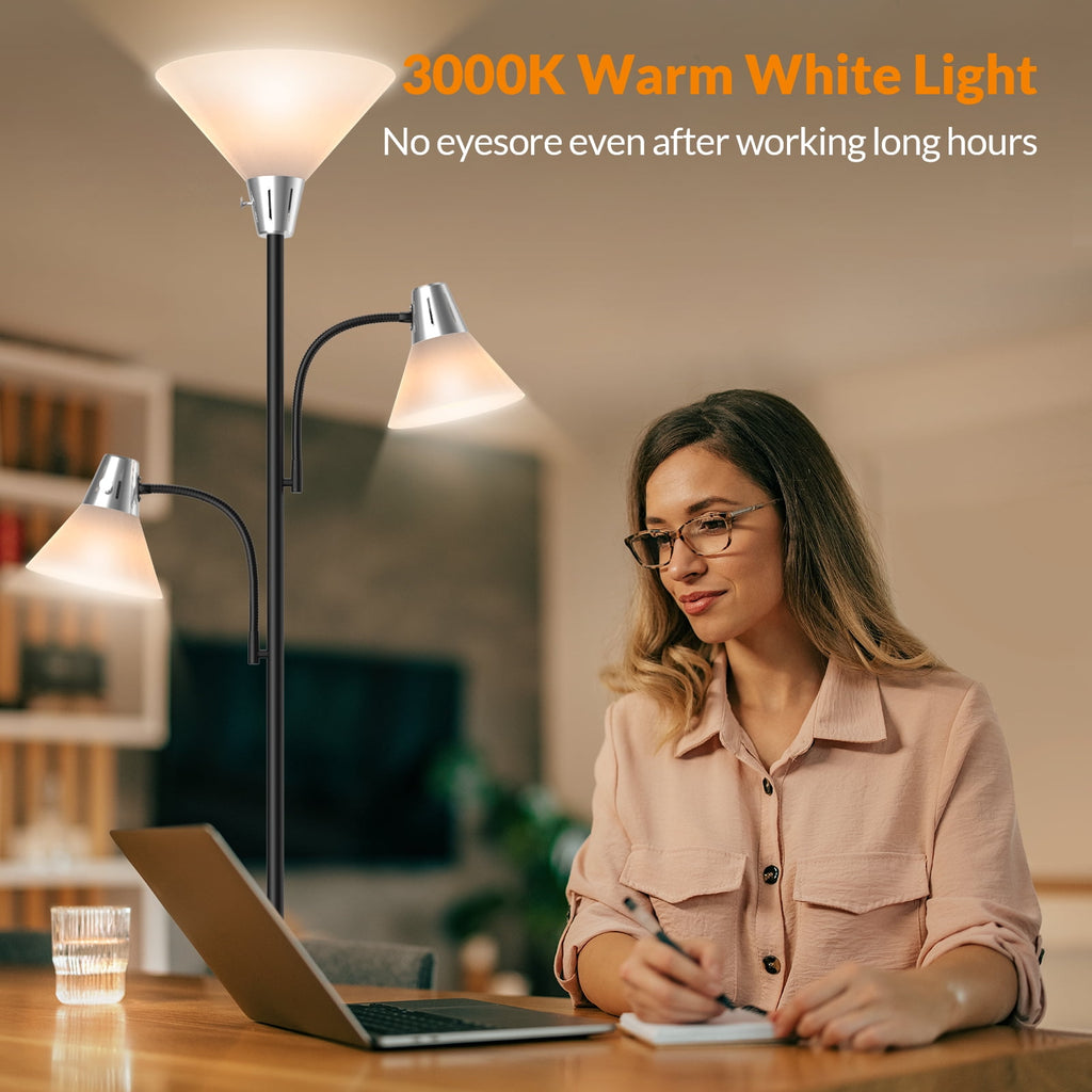 Cozylumi™ 3-Head LED Floor Lamp with Adjustable Reading Lights, 3000K Warm White