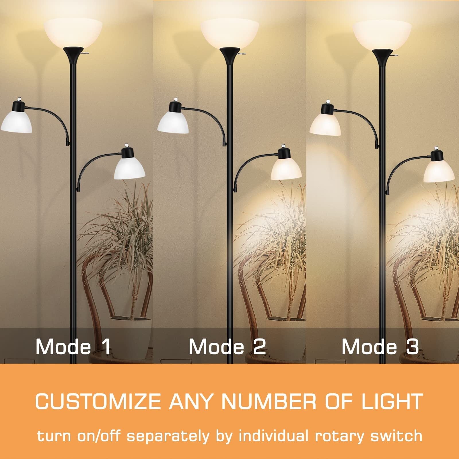 Cozylumi™ Floor Lamps for Living Room, Floor Lamp with 8W Adjustable Reading Lights