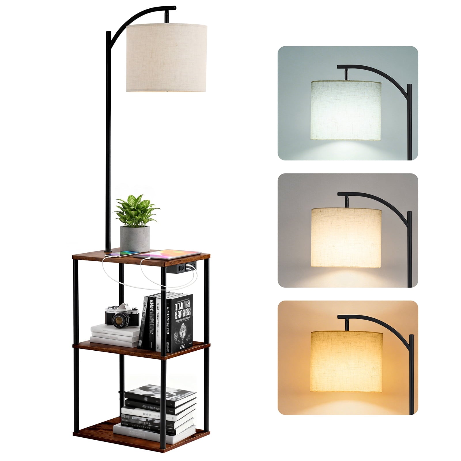 Cozylumi™ Vesteel Floor Lamp with Table, End Table with Charging Station USB & Type-C &