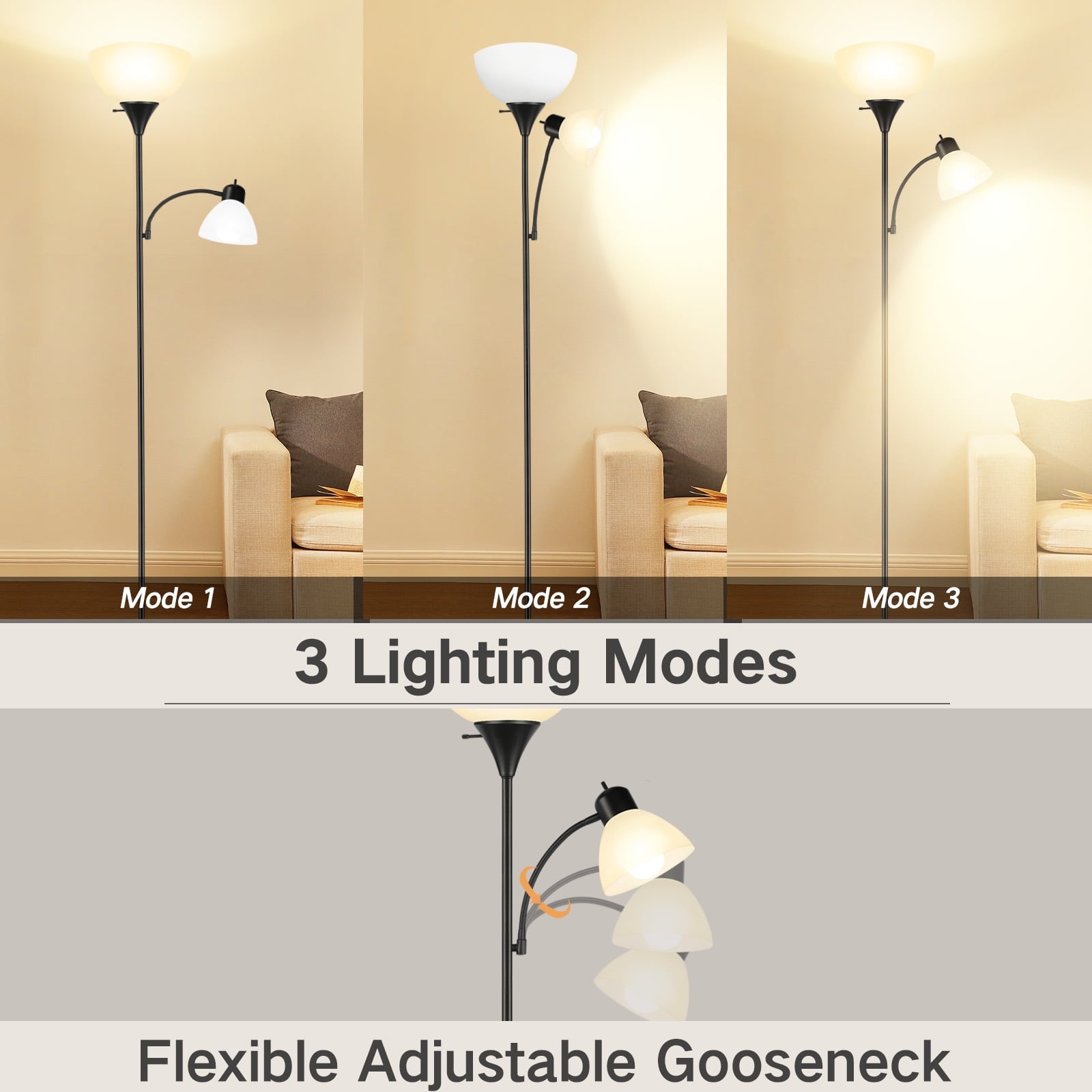Cozylumi™ Floor Lamp with Reading Light for Living Room, LED Standing Lamp with Remote