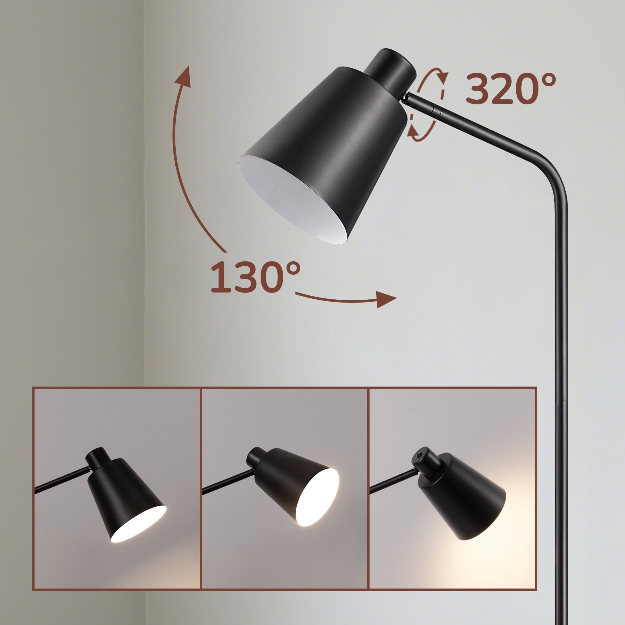 Cozylumi™ 59" Black Modern Floor Lamps for Living Room, Adjustable Lampshade, Metal