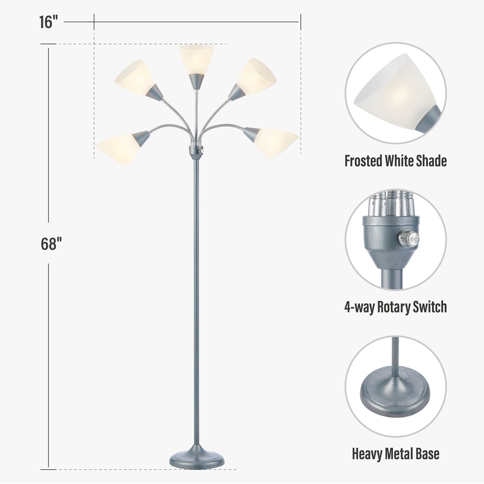Cozylumi™ HonoDing Adjustable Gooseneck Floor Lamp with Matte White Acrylic Shade, 68