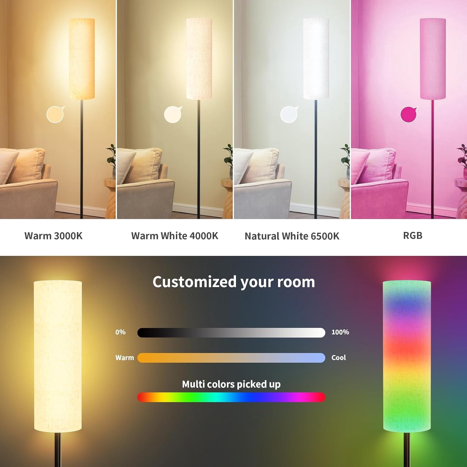 Cozylumi™ BN-LINK RGB Floor Lamp with Timer, Corner Lamp with Music Sync and 16 Million
