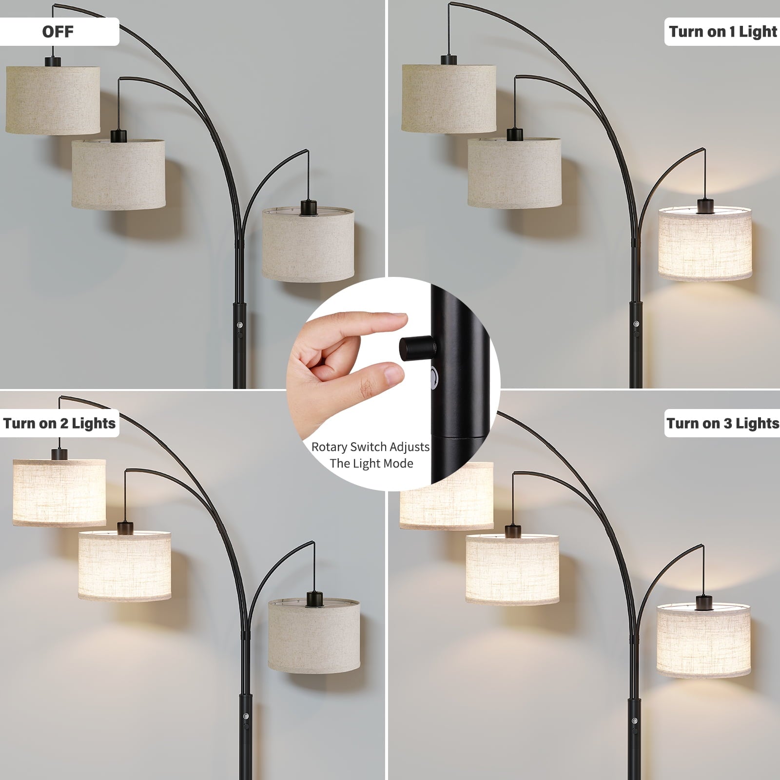 Cozylumi™ 3 Lights Floor Lamp for Living Room, 78" Tall Standing Lamp with Hanging Drum