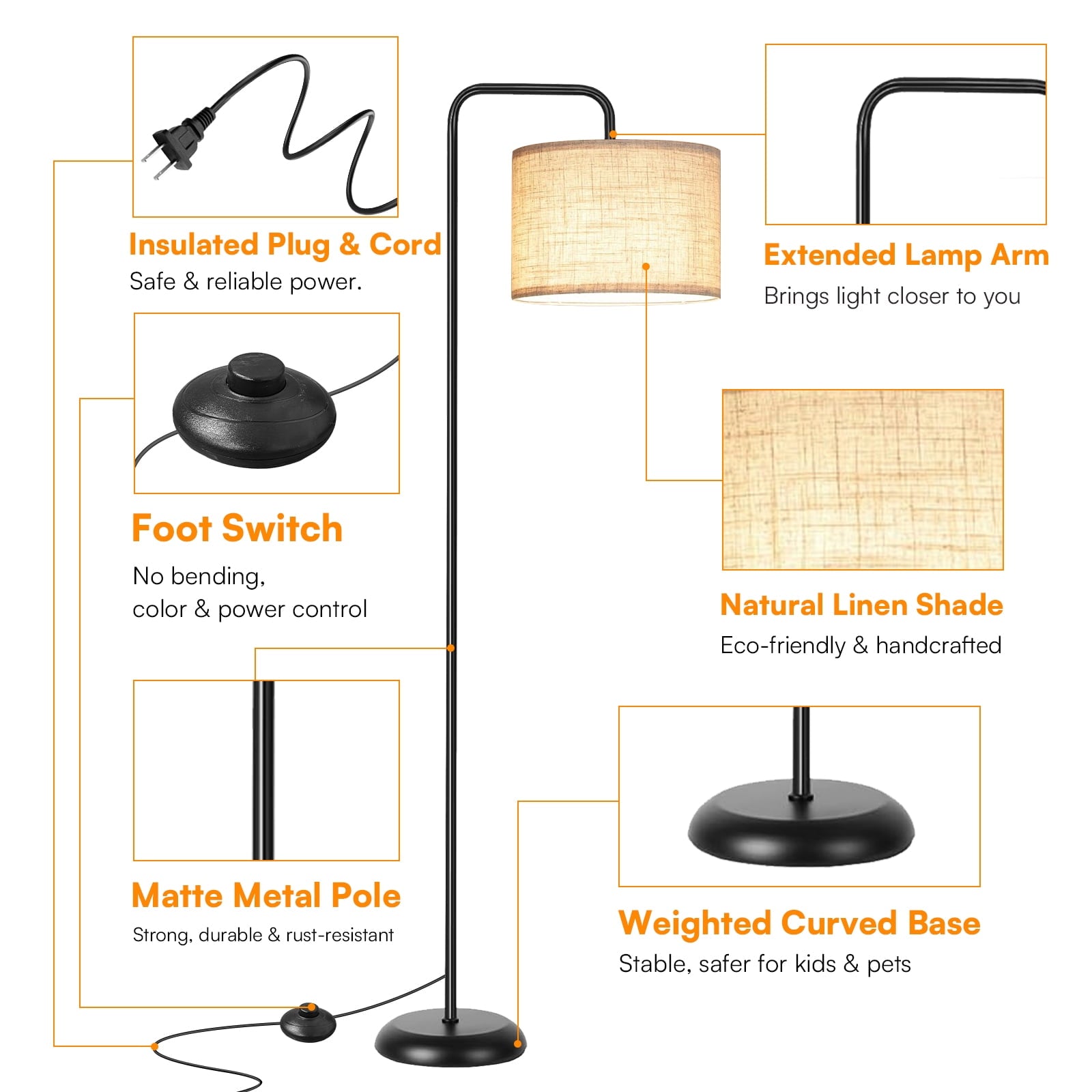 Cozylumi™ VOLIVO Floor Lamp, 63 Tall Standing Lamp with Foot Switch,3 Color