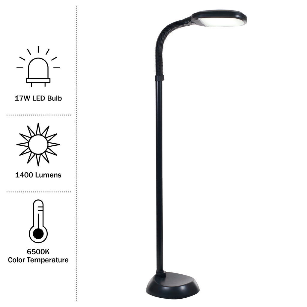 Cozylumi™ Natural Sunlight LED Floor Lamp with Bendable Neck 60 Inch Black