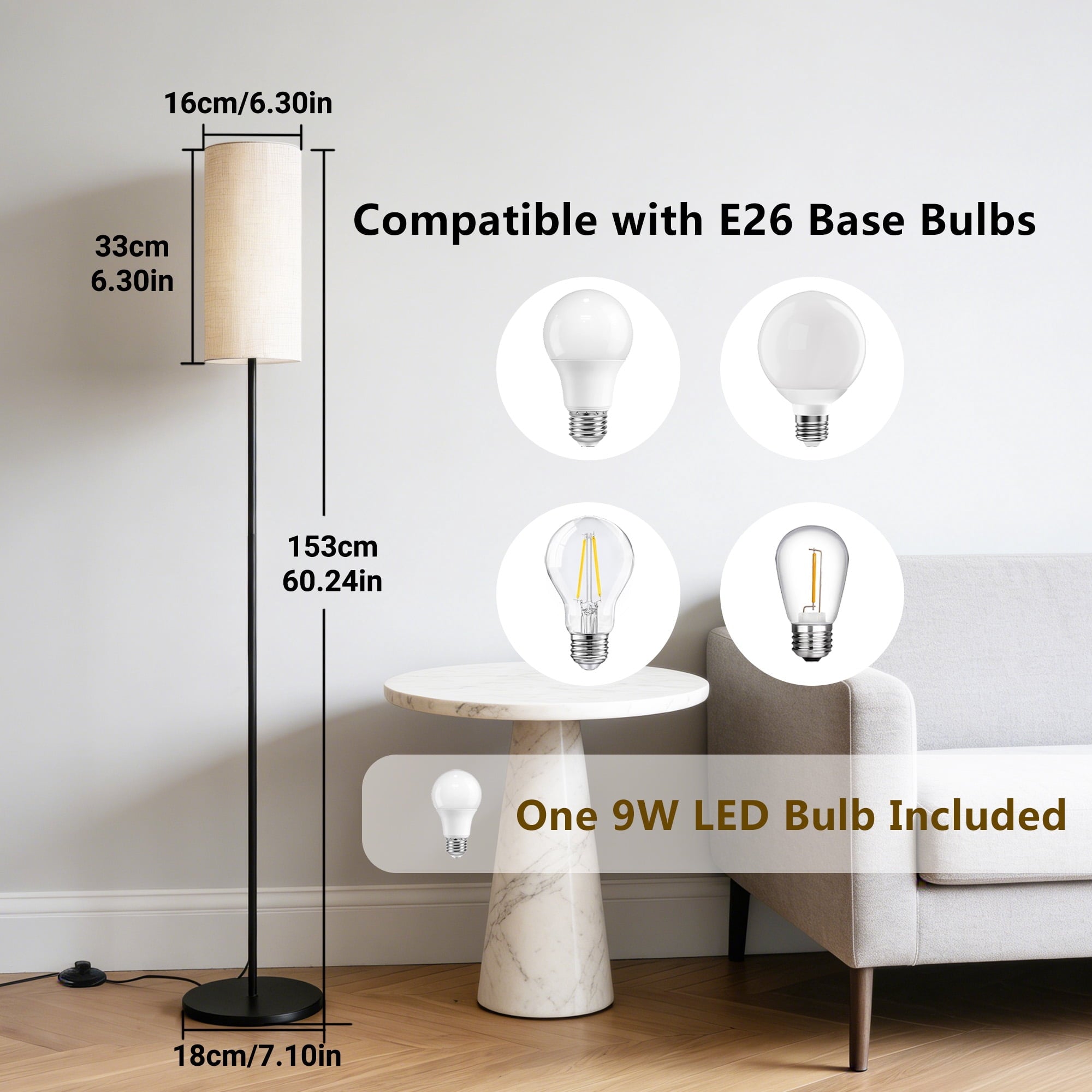 Cozylumi™ Modern Floor Lamps for Living Room, 3 Color Temperature 60" Tall Standing