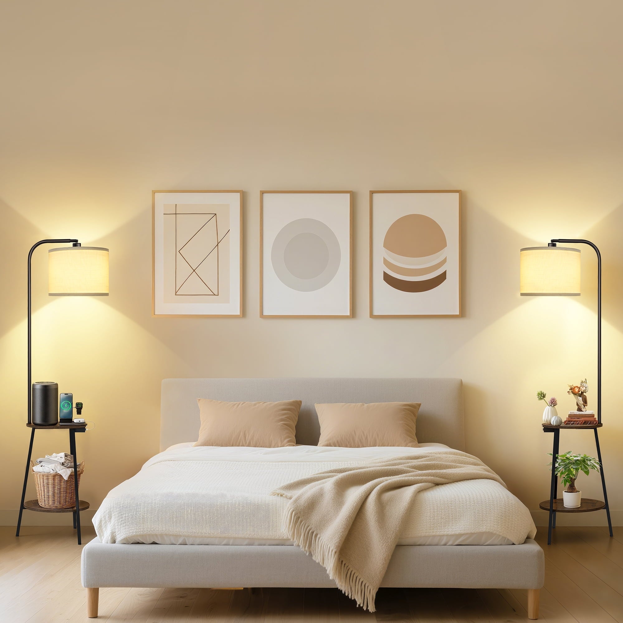 Cozylumi™ Floor Lamp with Table, End Table with Lamp for Living Room with USB & Type C