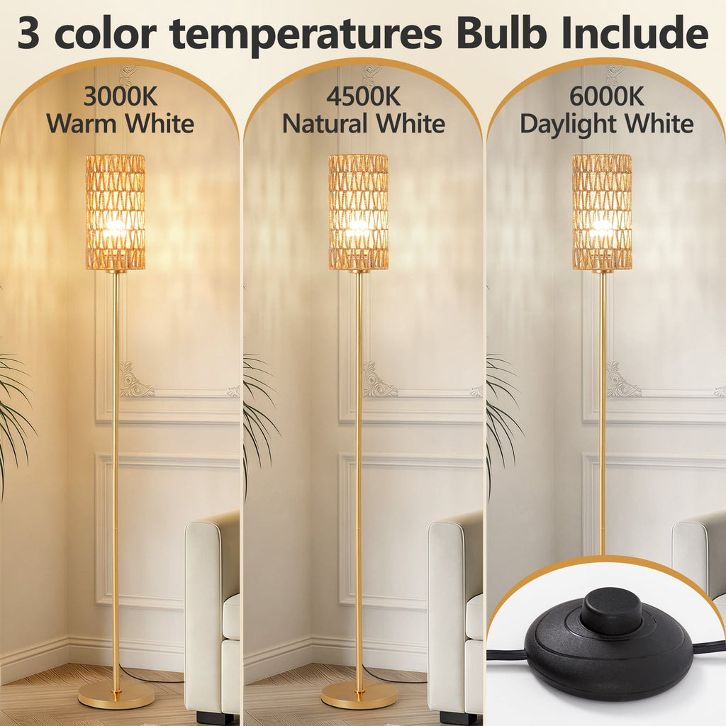 Cozylumi™ 66" Bedroom Floor Lamp 3 Color Temperatures, Gold Tall Standing Lamp with