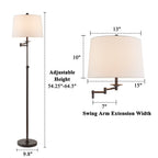 Cozylumi™ KAWOTI 64.5" Adjustable Floor Lamp with Swing Arm, 3-Way Dimmable Standing