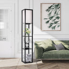 Cozylumi™ Floor Lamp with Shelves and Charging, 63.7'' Dimmable Standing Tall Wood