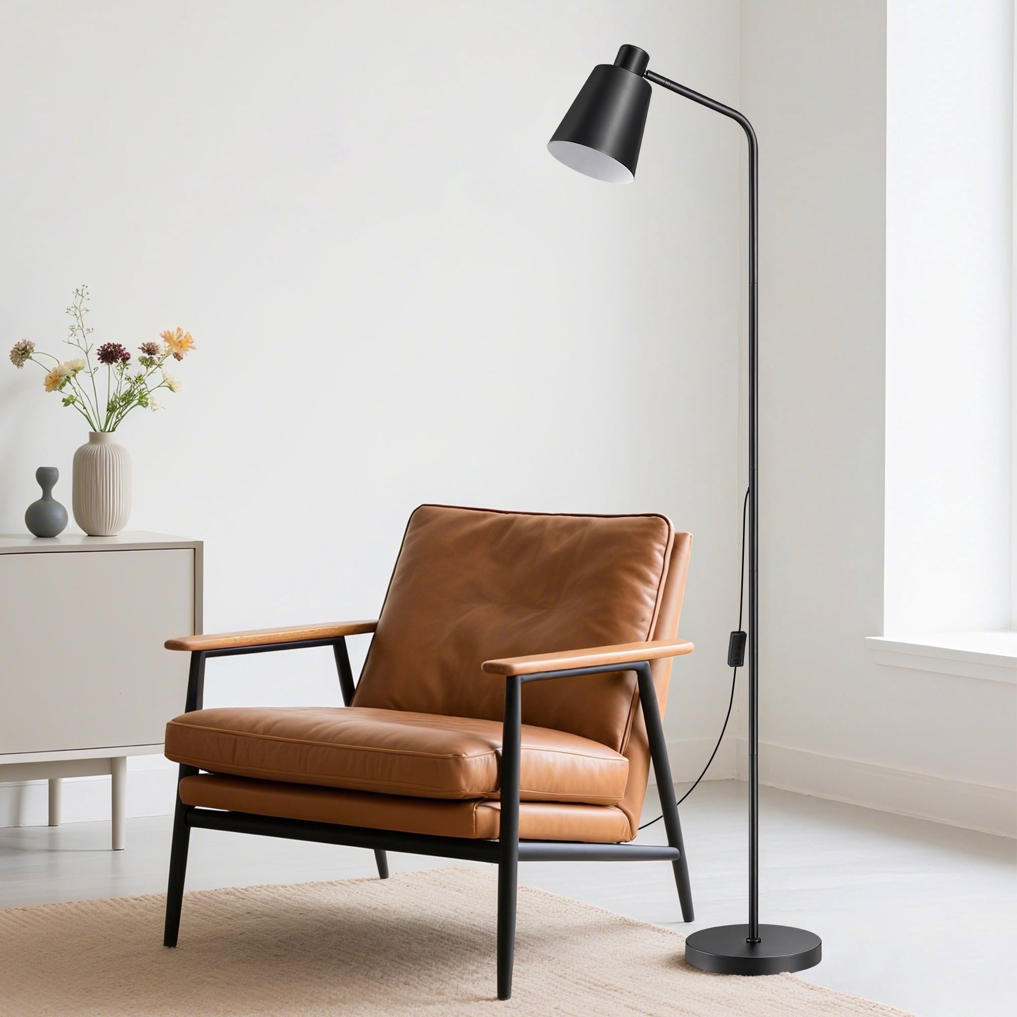 Cozylumi™ 59" Black Modern Floor Lamps for Living Room, Adjustable Lampshade, Metal