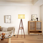 Cozylumi™ Tripod Floor Lamp, Mid Century Wood Standing Lamp, Modern Design Shelf Floor