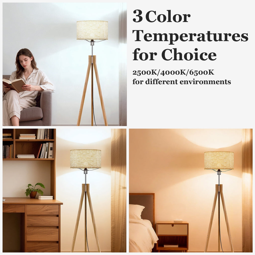 Cozylumi™ BLITZWILL Natural Wood Tripod Floor Lamp,Includes Light Bulb,E26 Base,LED