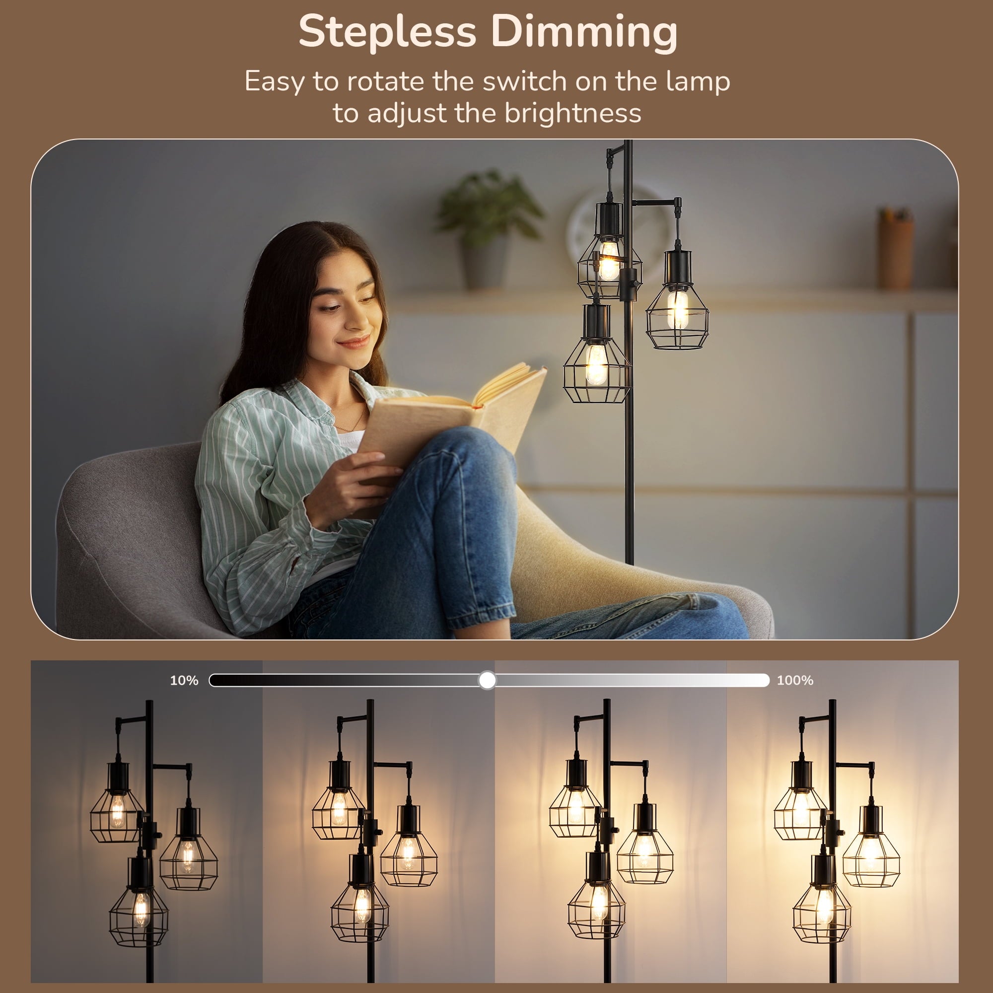 Cozylumi™ 62in Industrial Black Floor Lamps for Living Room, Dimmable, Metal Standing