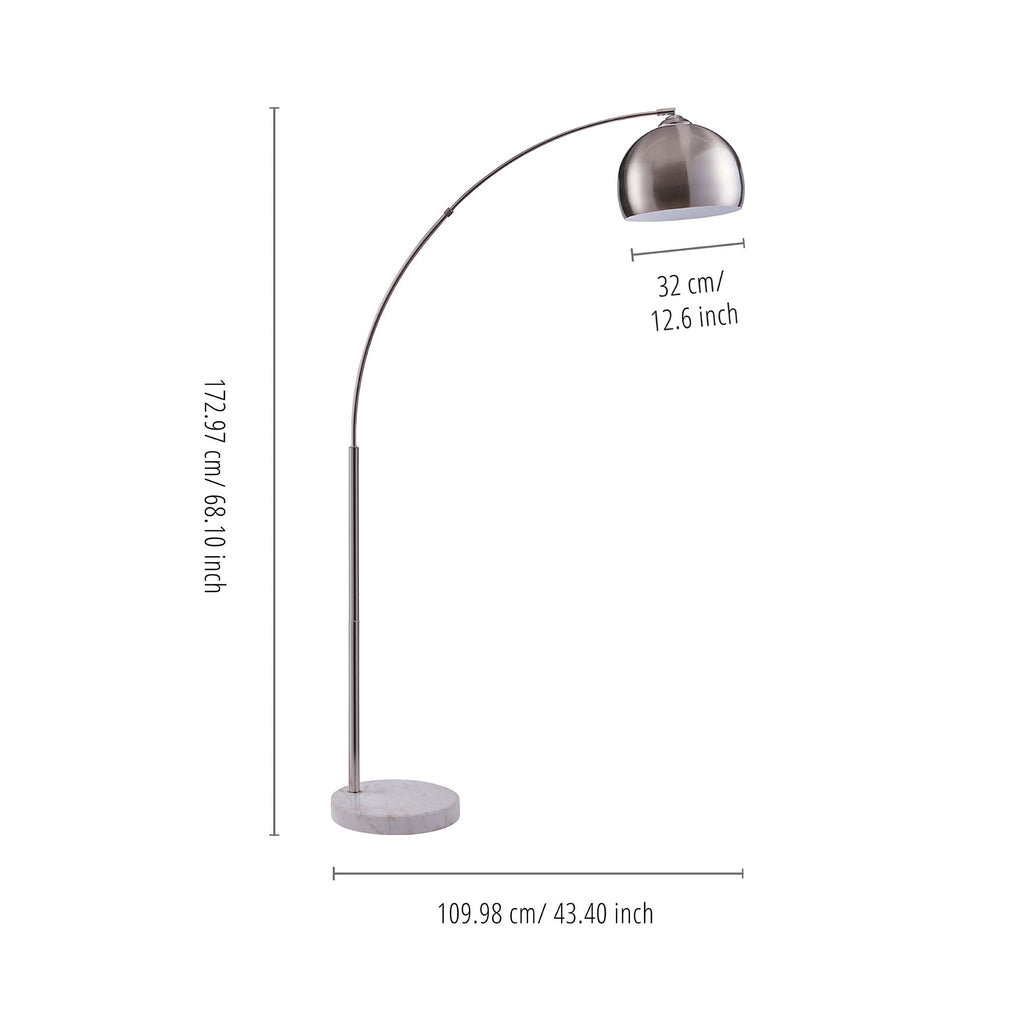 Cozylumi™ Teamson Home Arquer 68.1" Arc Floor Lamp with Faux Marble Base, Nickel
