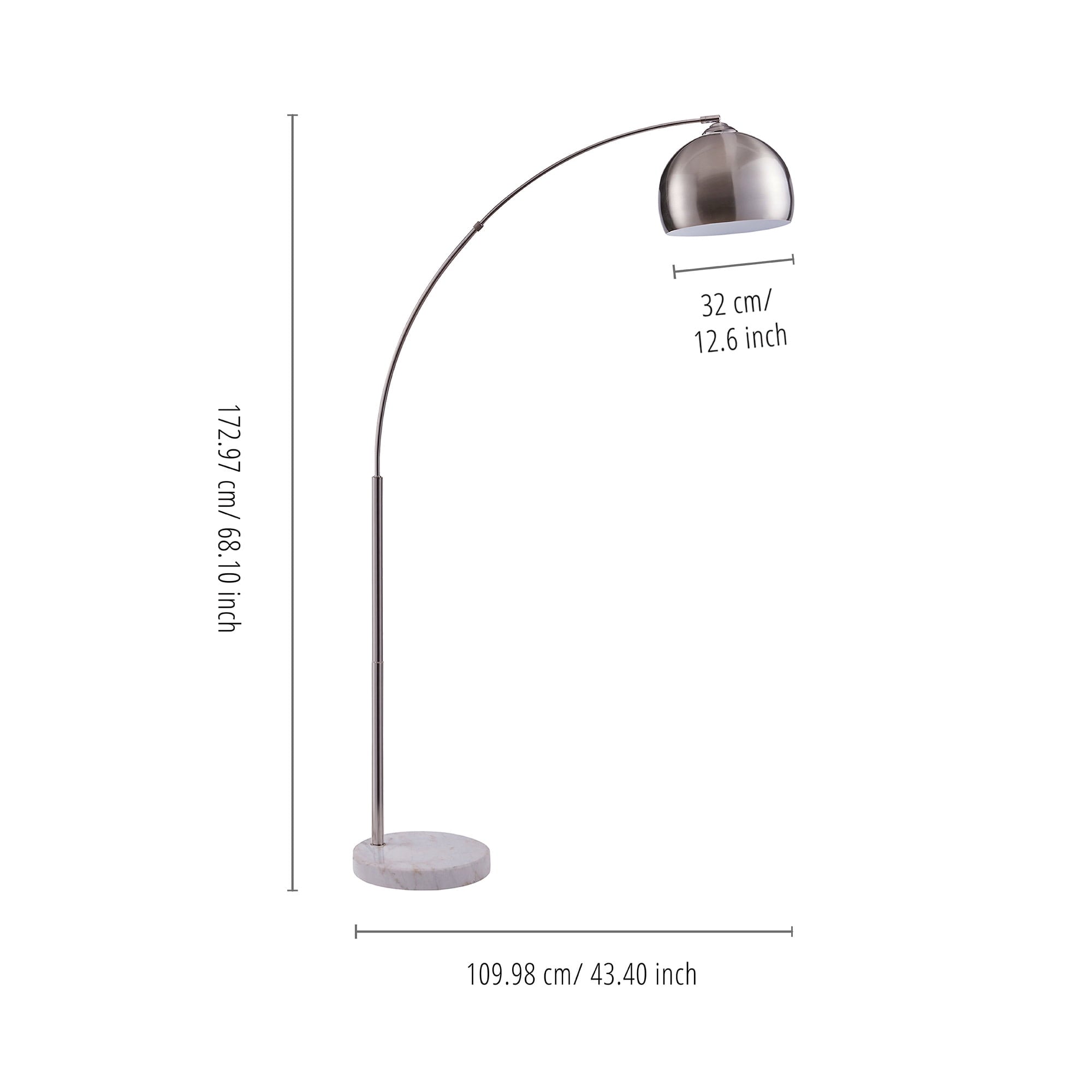 Cozylumi™ Teamson Home Arquer 68.1" Arc Floor Lamp with Faux Marble Base, Nickel