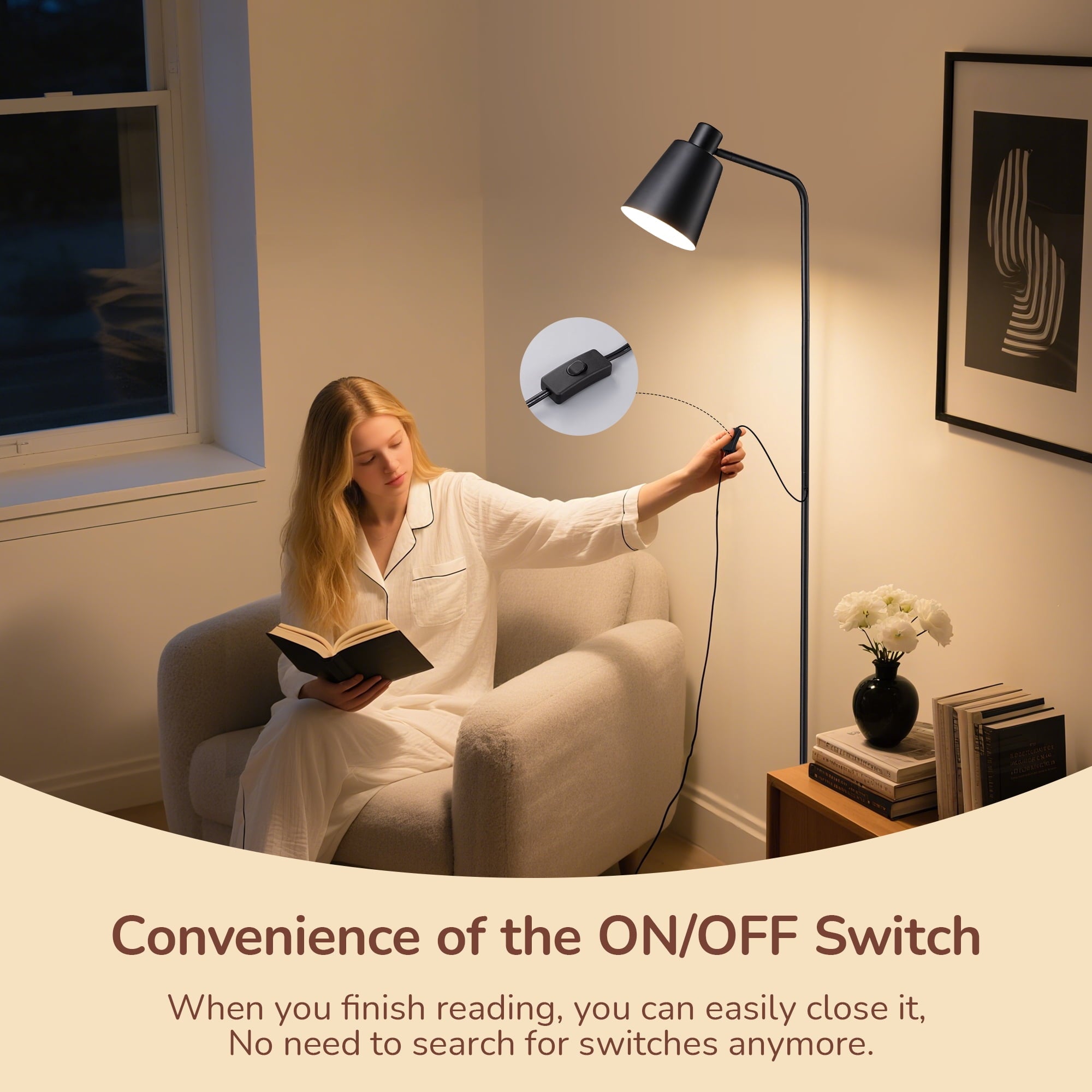 Cozylumi™ 59" Black Modern Floor Lamps for Living Room, Adjustable Lampshade, Metal