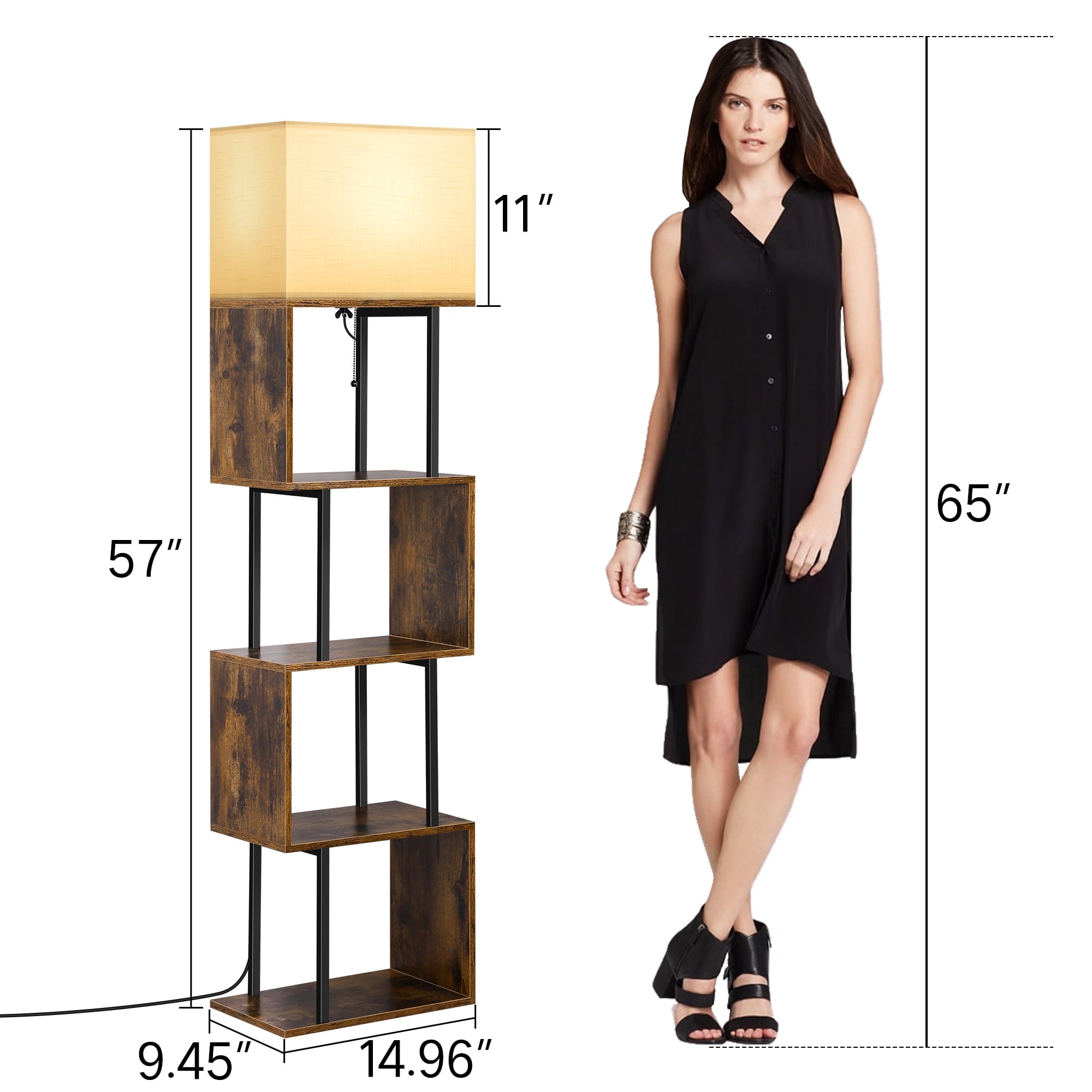 Cozylumi™ LIFE Floor Lamp with Shelves & Remote, 4-Tier Dimmable S Shape Standing Lamp