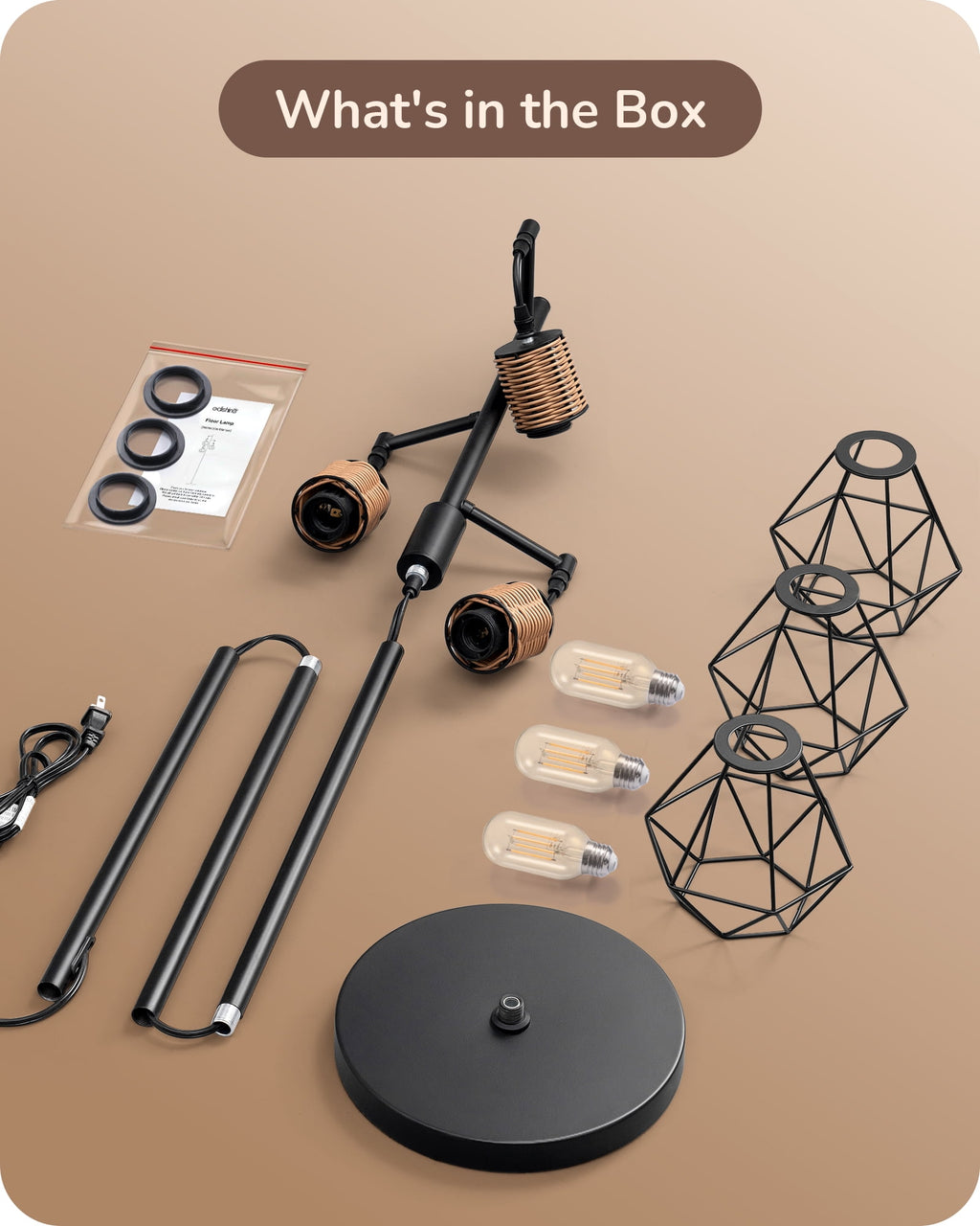 Cozylumi™ Industrial Rattan Floor Lamps for Living Room Clearance, Dimmable, Metal