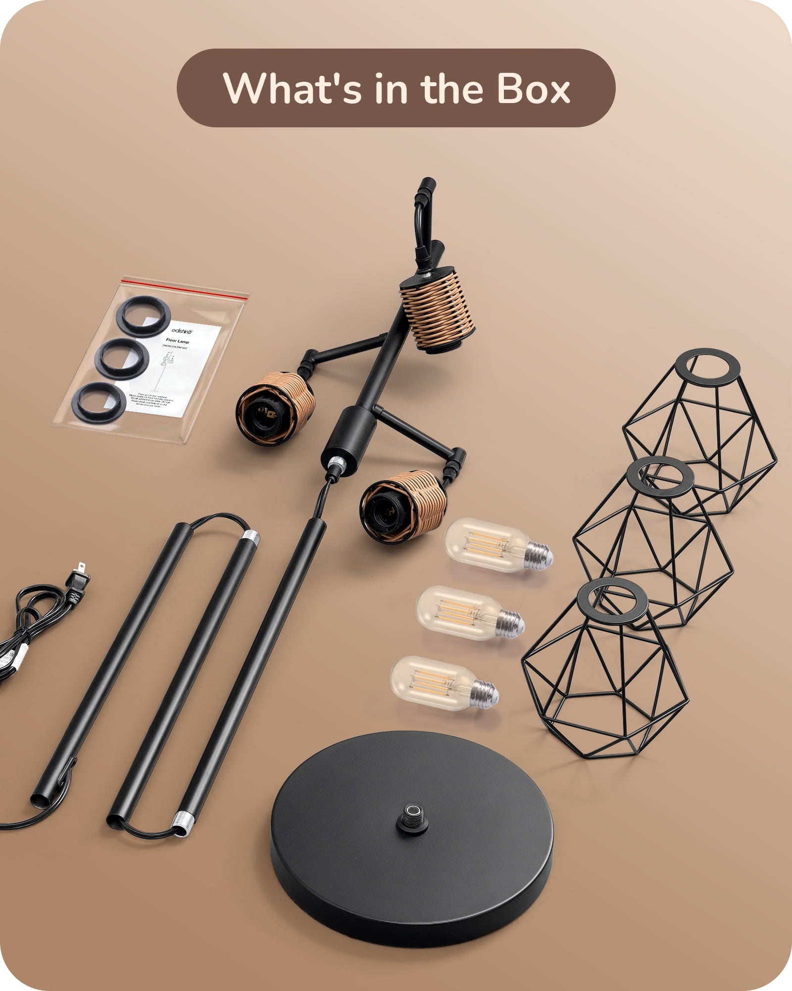 Cozylumi™ Industrial Rattan Floor Lamps for Living Room Clearance, Dimmable, Metal