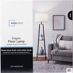 Cozylumi™ Etagere 62" Matte Black Mid-Century Style Floor Lamp, with 2 Wood Shelves