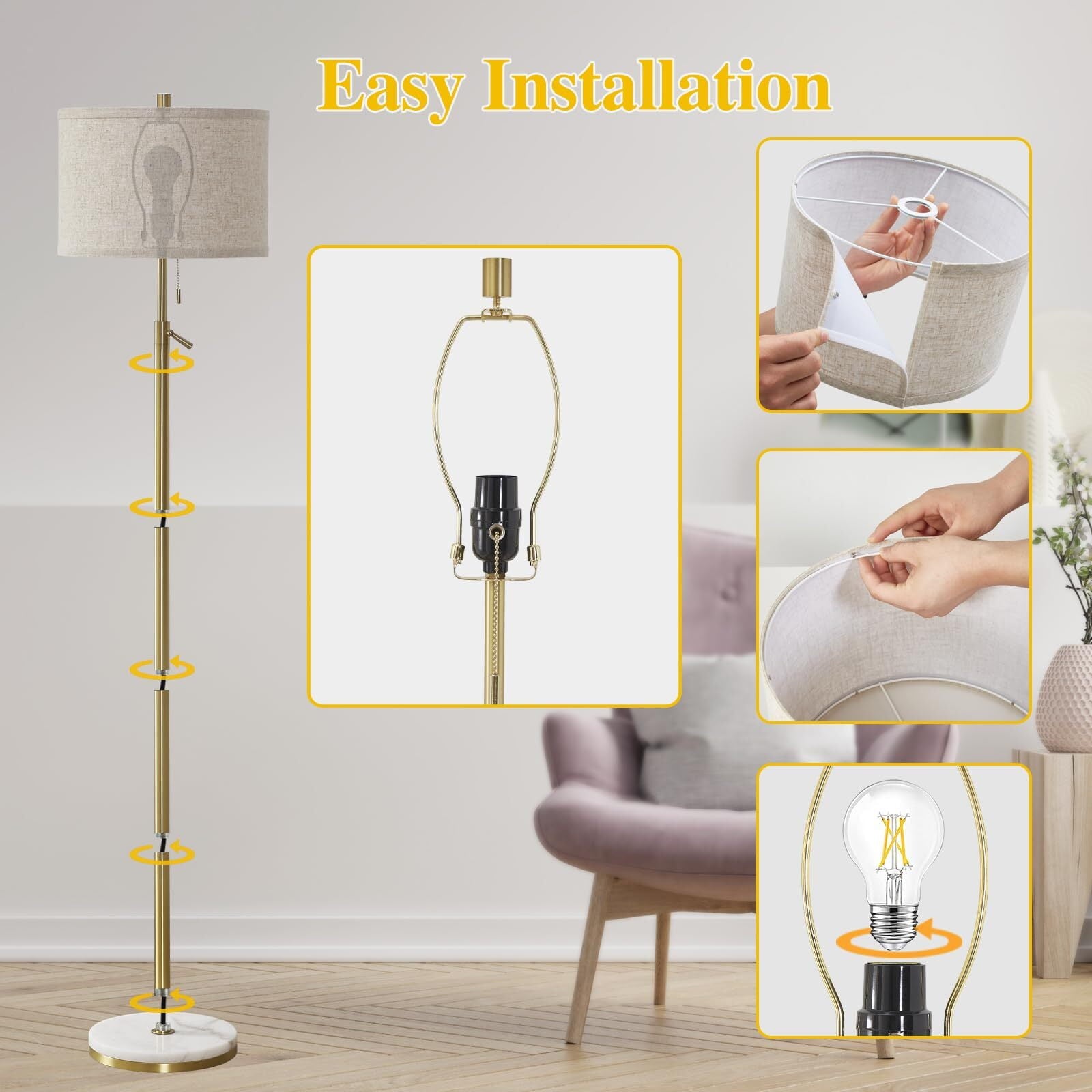 Cozylumi™ Modern Floor Lamp for Living Room, Adjustable Height Standing Lamp with