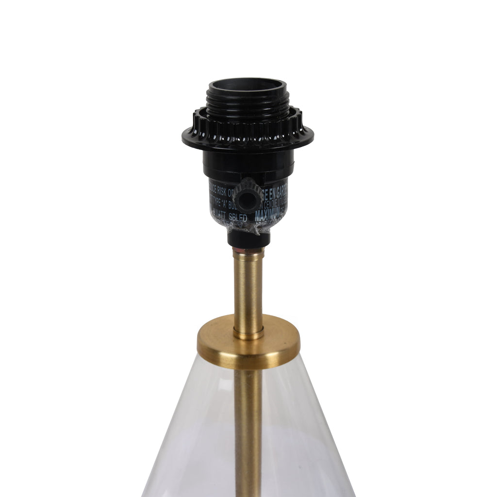 Cozylumi™ 18 in Clear Glass Table Lamp with Brass Metal Base and Beige Shade