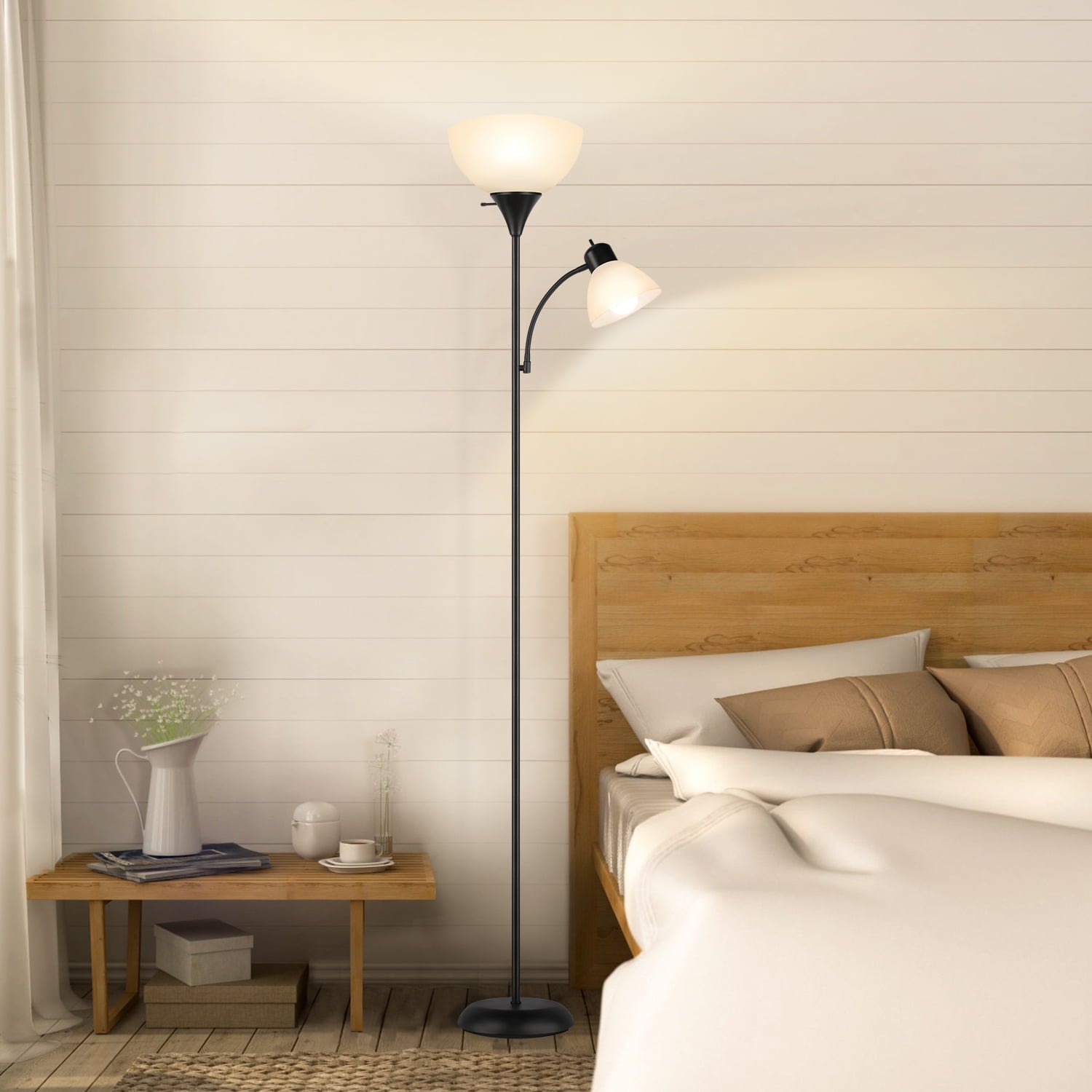 Cozylumi™ Floor Lamp with Reading Light for Living Room, LED Standing Lamp with Remote