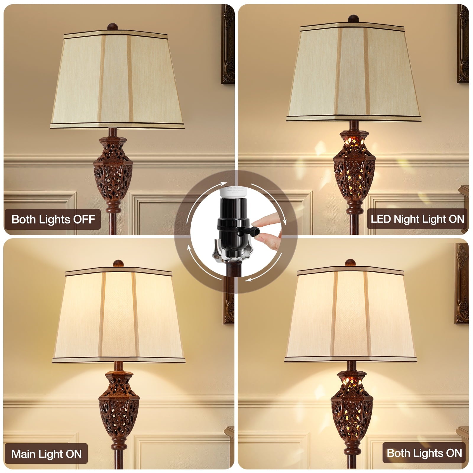 Cozylumi™ Vintage Floor Lamp for Living Room,63in Resin Brown Standing Lamp with