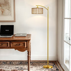 Cozylumi™ 62.5" Boho Arc Floor lamp with Brown Rattan Shade,Farmhouse Gold Standing