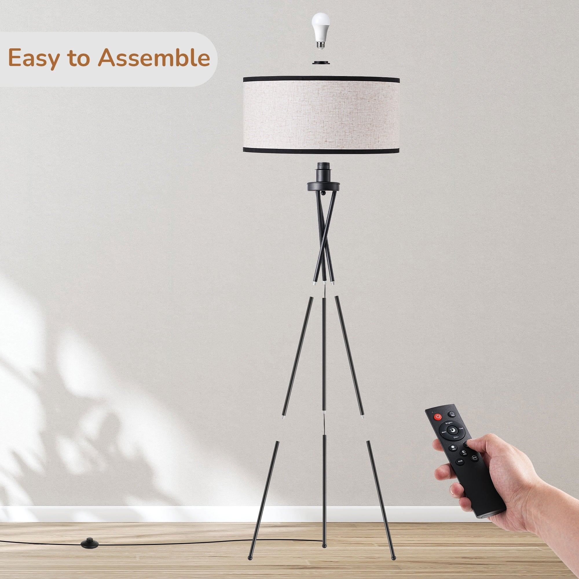 Cozylumi™ 66.9in Tripod Floor Lamps with Remote, Includes RGB Light Bulb, LED Modern