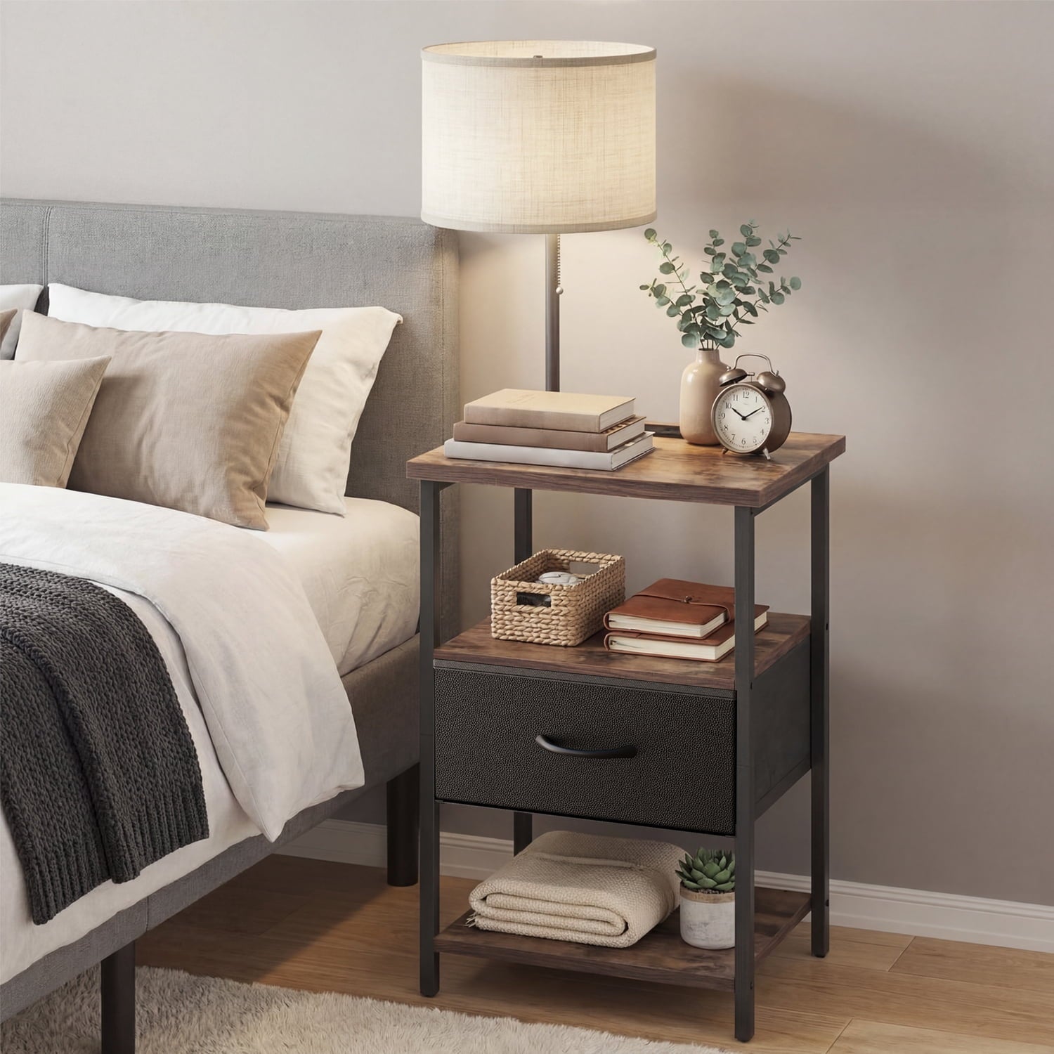 Cozylumi™ TOMNK Floor Lamp with Table, End Table for Living Room with Lamp, Shelves