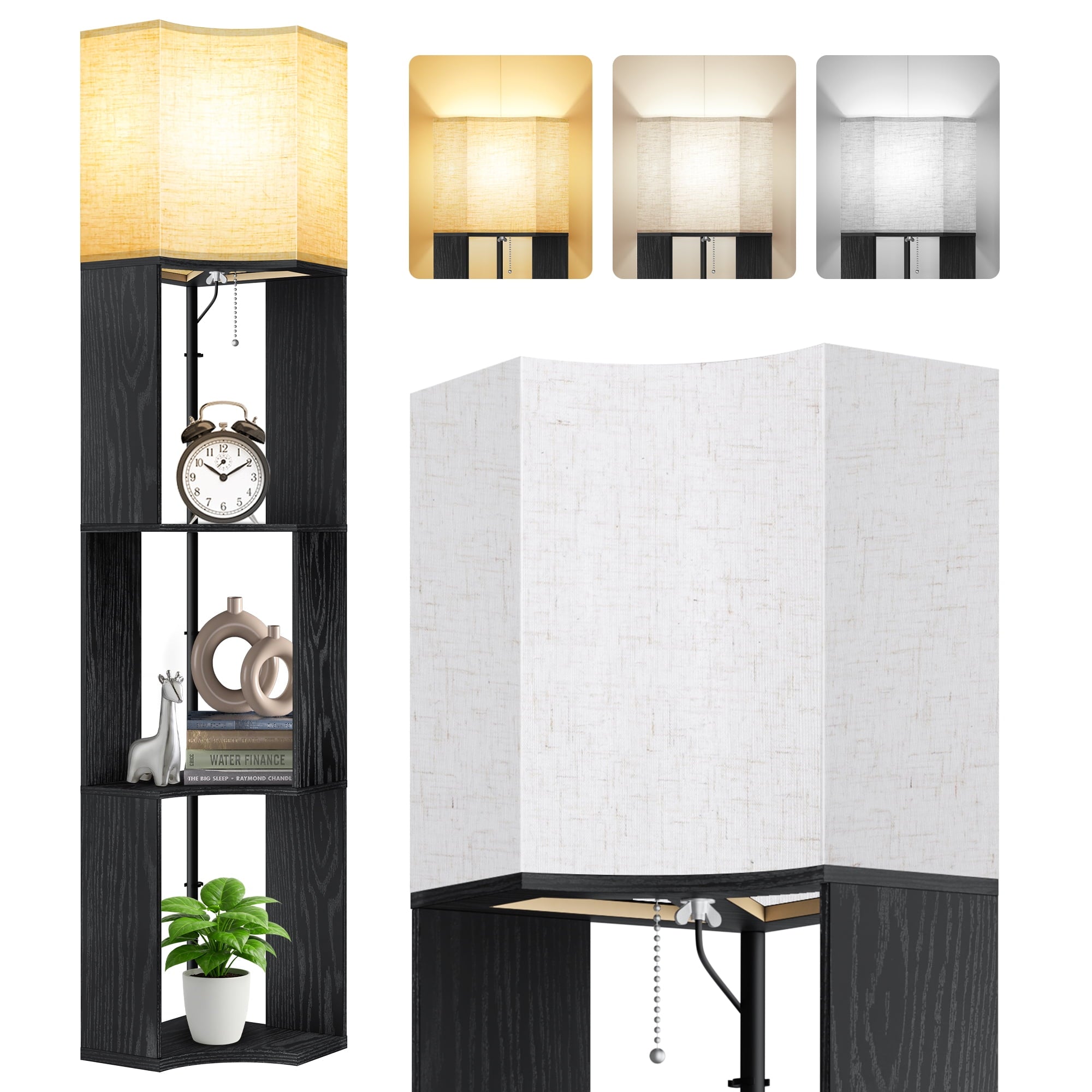Cozylumi™ Floor Lamp with Shelves, Standing Lamp with 3 Color Temperature LED Bulb for