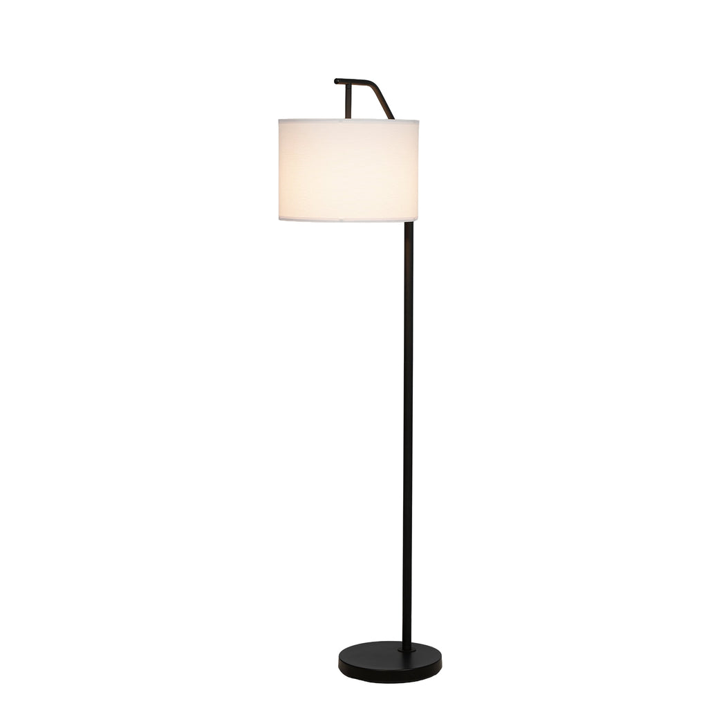 Cozylumi™ 62 in Black Metal Angled Downbridge Floor Lamp with White Linen Shade
