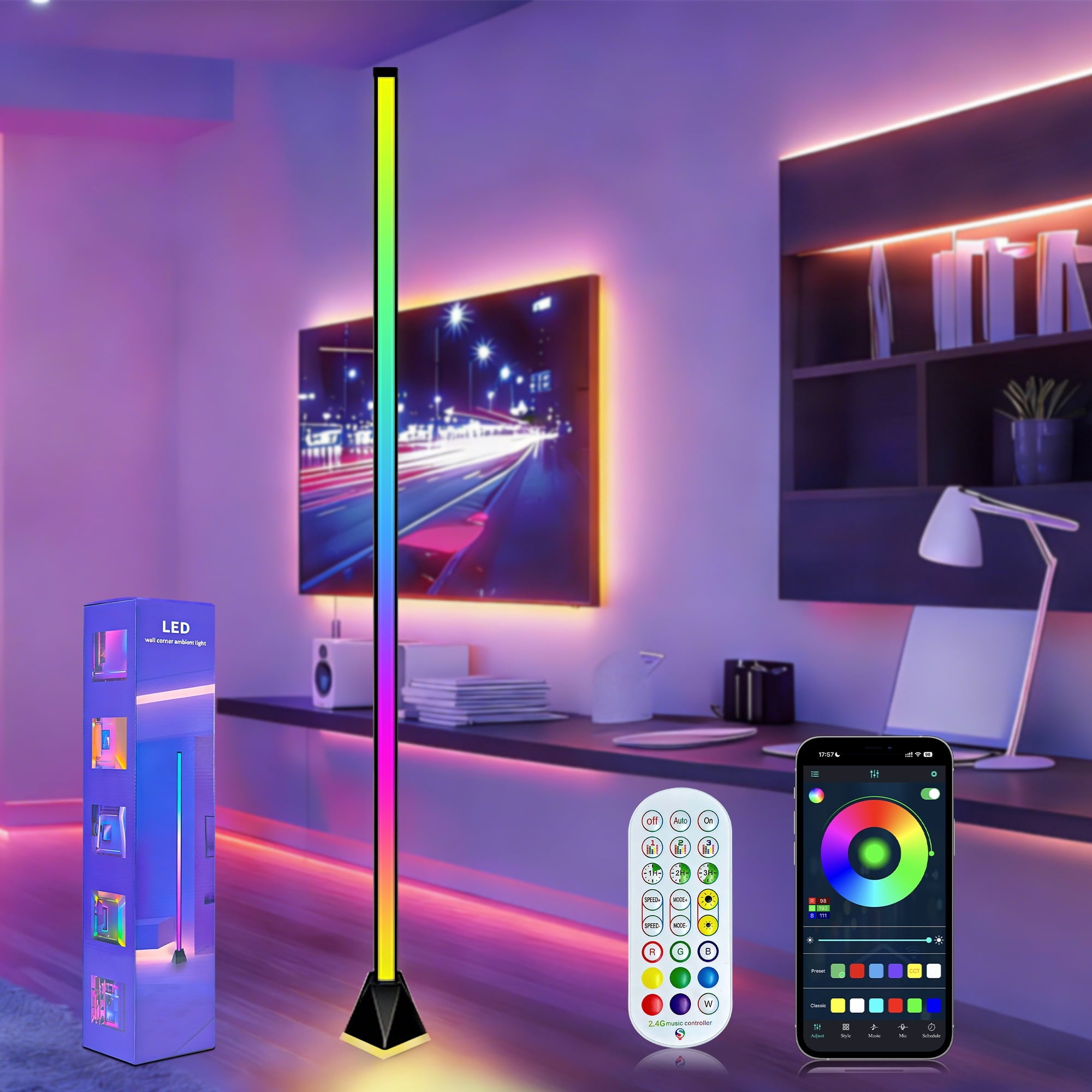 Cozylumi™ Alichome LED Corner Floor Lamp, with App & Remote Control, Smart RGB 16M