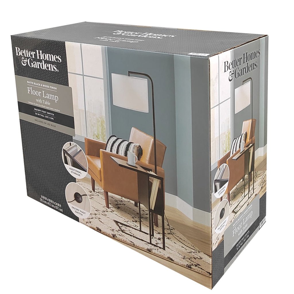 Cozylumi™ 54" Matte Black Metal Floor Lamp with Faux Wood Table and Magazine Rack