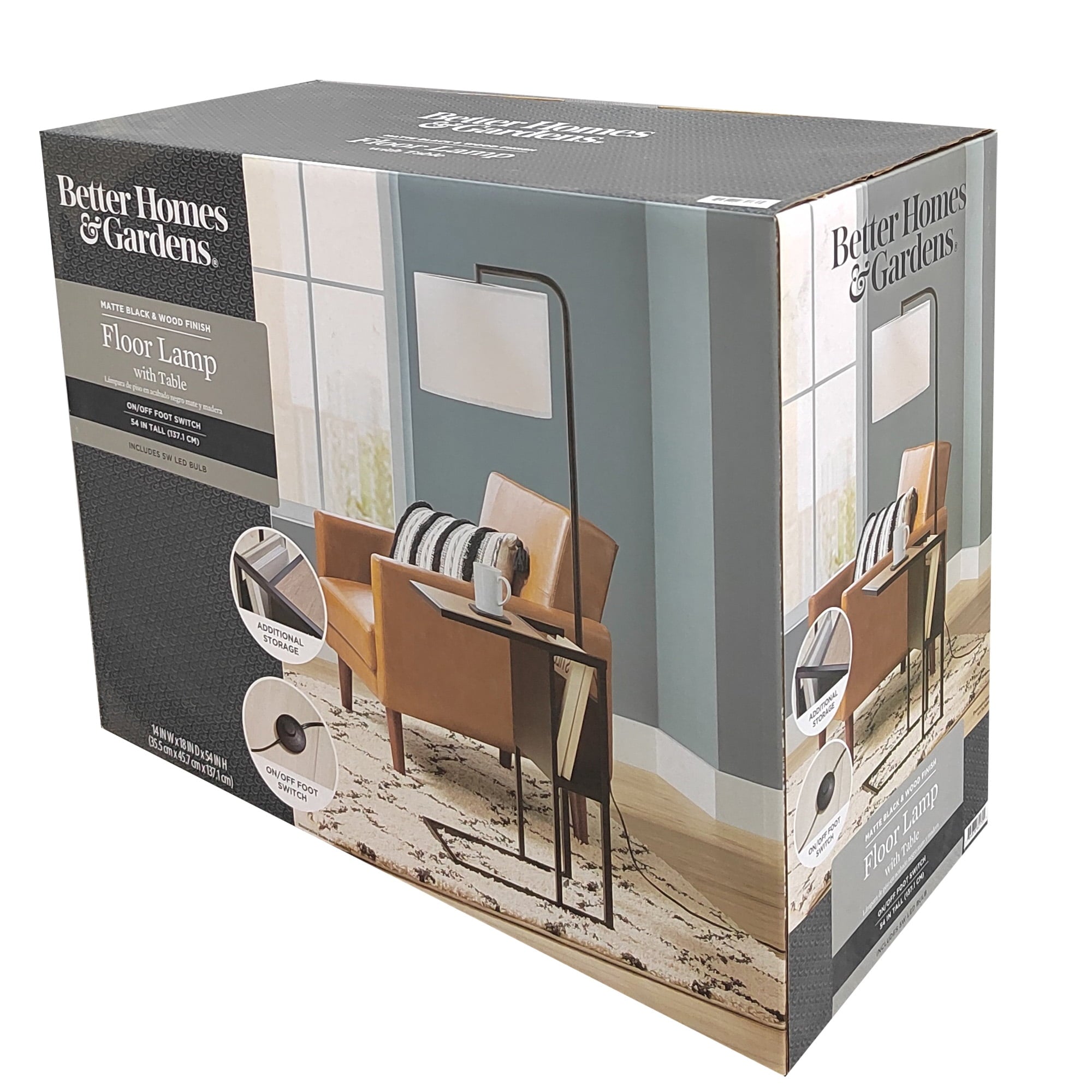 Cozylumi™ 54" Matte Black Metal Floor Lamp with Faux Wood Table and Magazine Rack