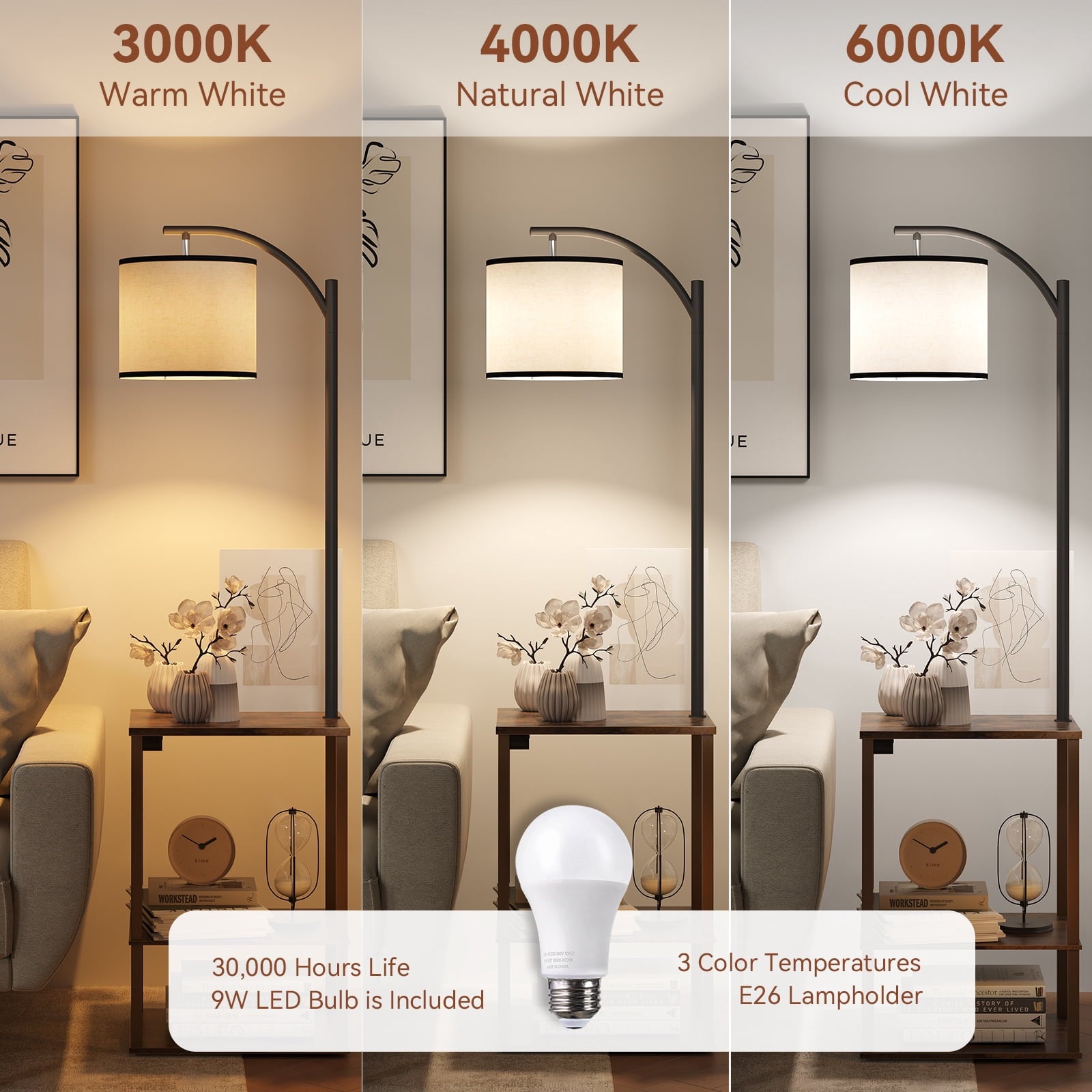 Cozylumi™ Floor Lamp with Table, Lamps for Living Room with USB Charging Station Port