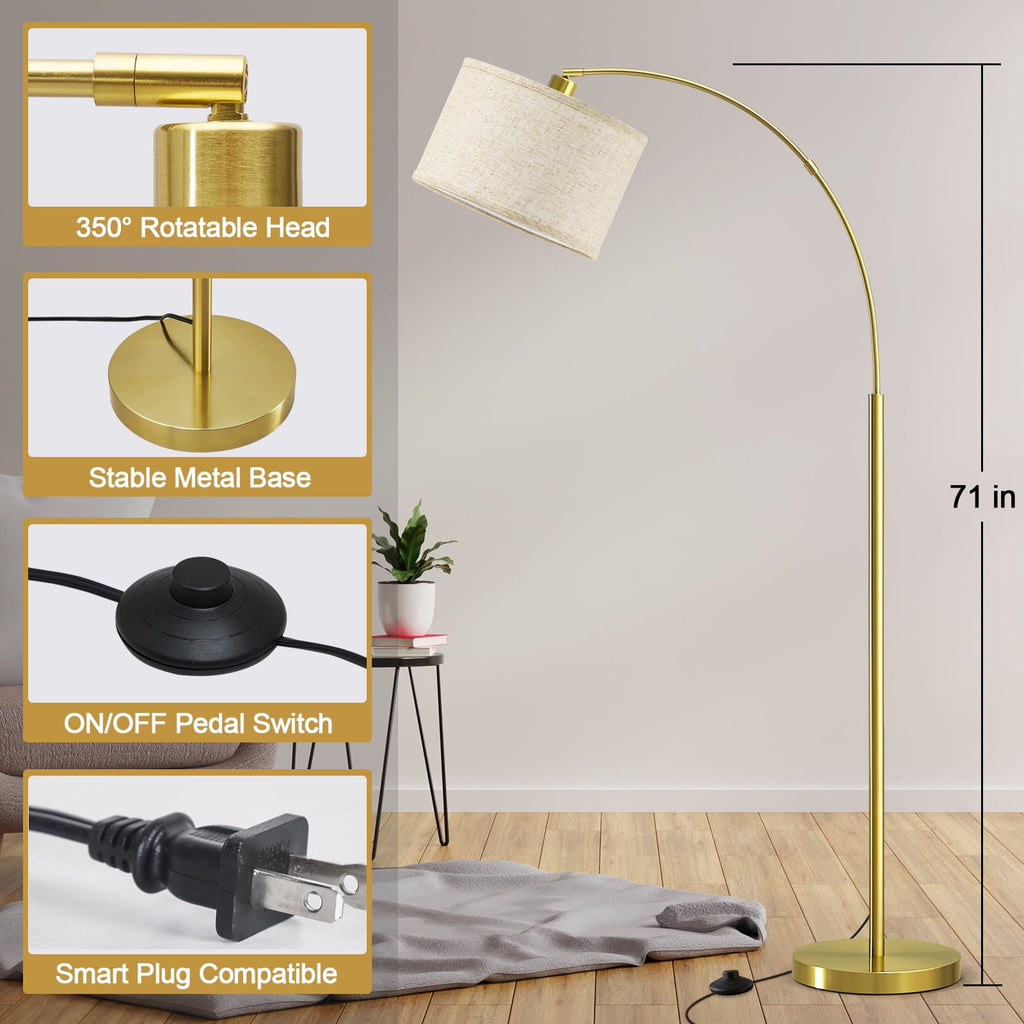 Cozylumi™ Gold Modern Arc Floor Lamp, Tall Pole Lamp with On/Off Foot Switch