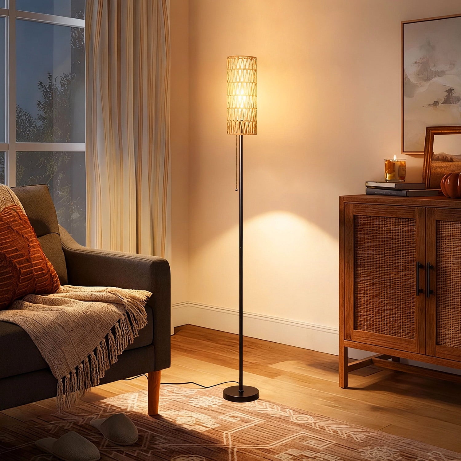 Cozylumi™ Vesteel Floor lamp for Living Room, Farmhouse Rattan Floor Lamp with 3 Color