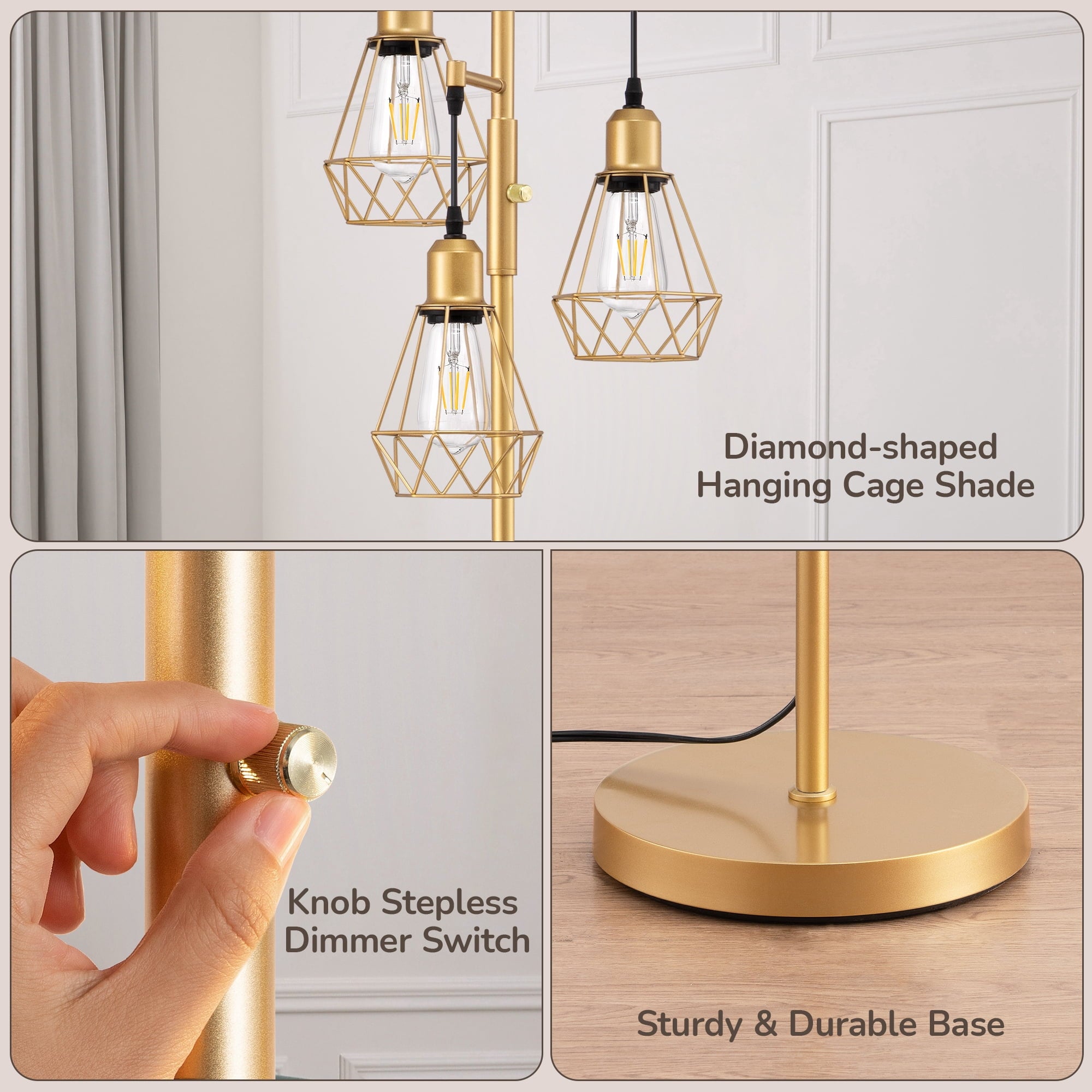 Cozylumi™ 70IN Farmhouse Industrial Floor Lamps for Living Room, Dimmable, Metal